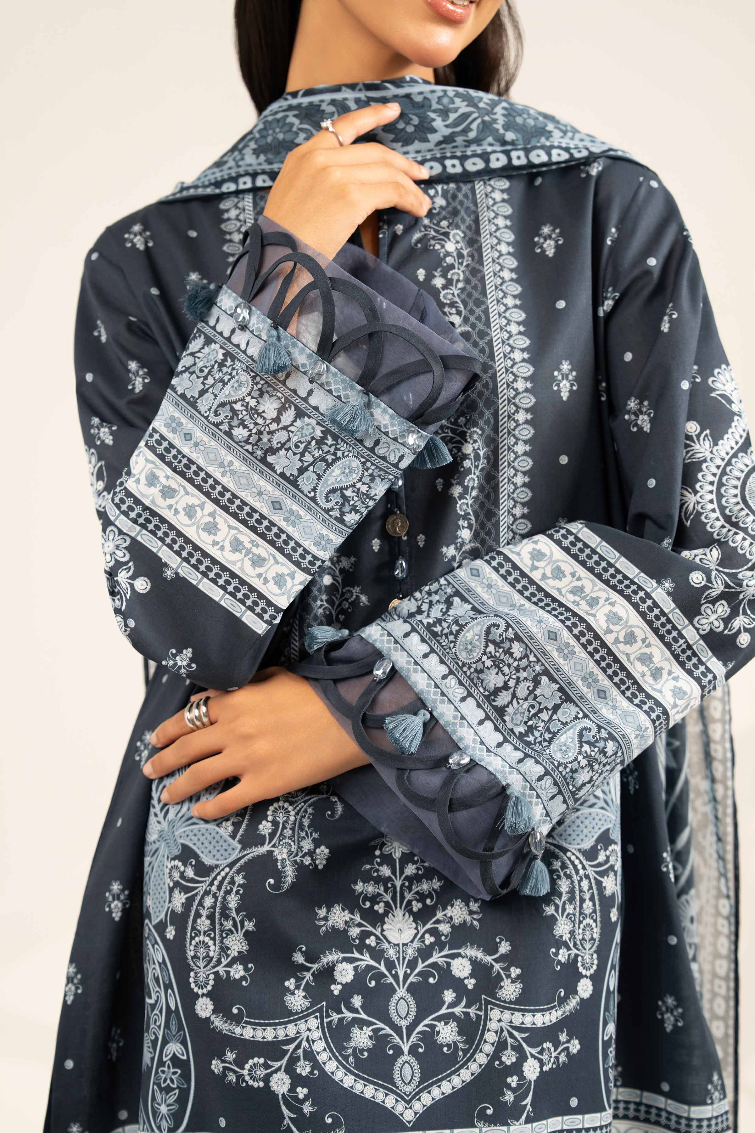 NISHATUAE - Blue Printed Cambric 3-piece Unstitched Suit