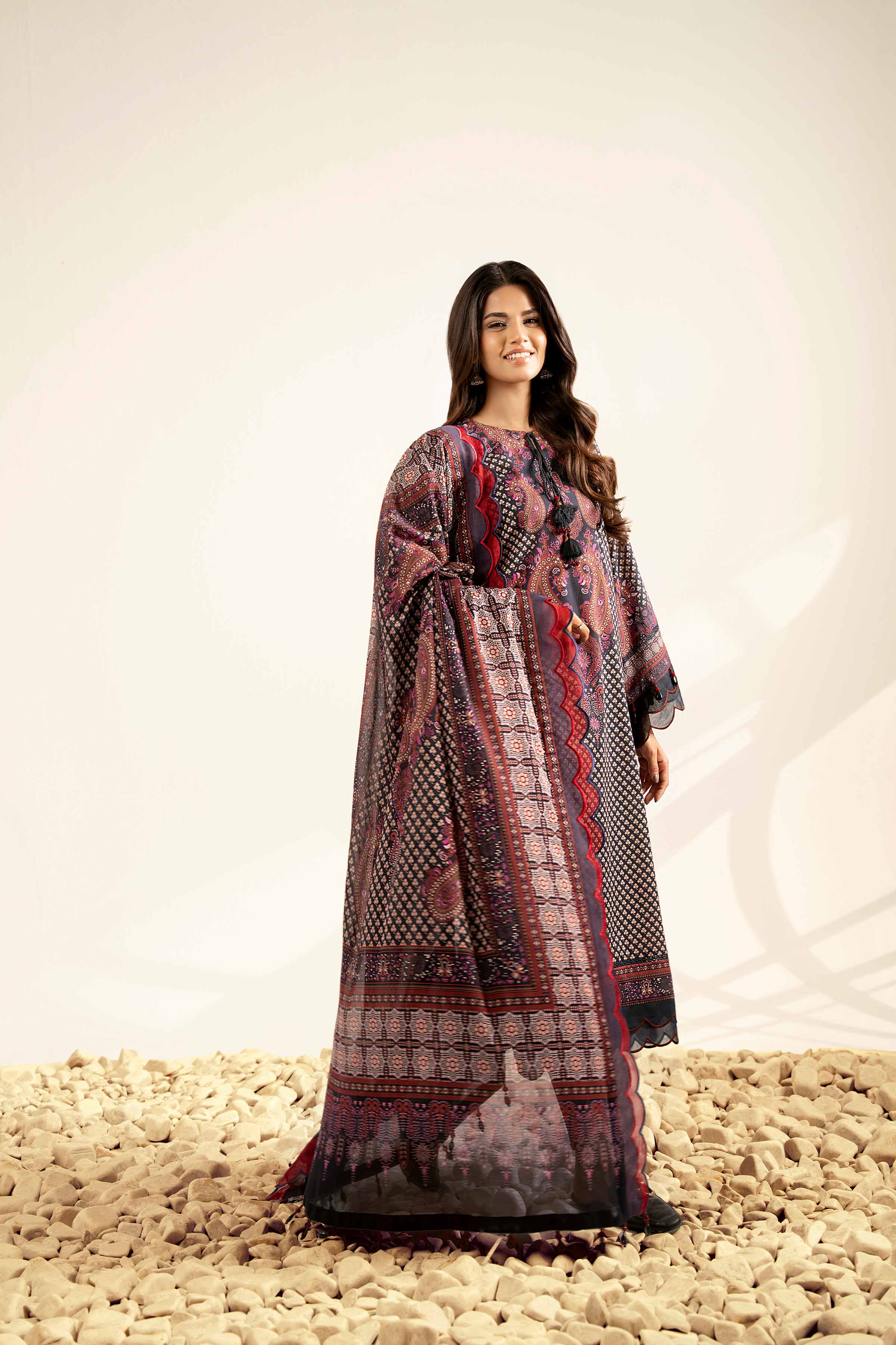 NISHATUAE - Black Printed Cambric 3-piece Unstitched Suit