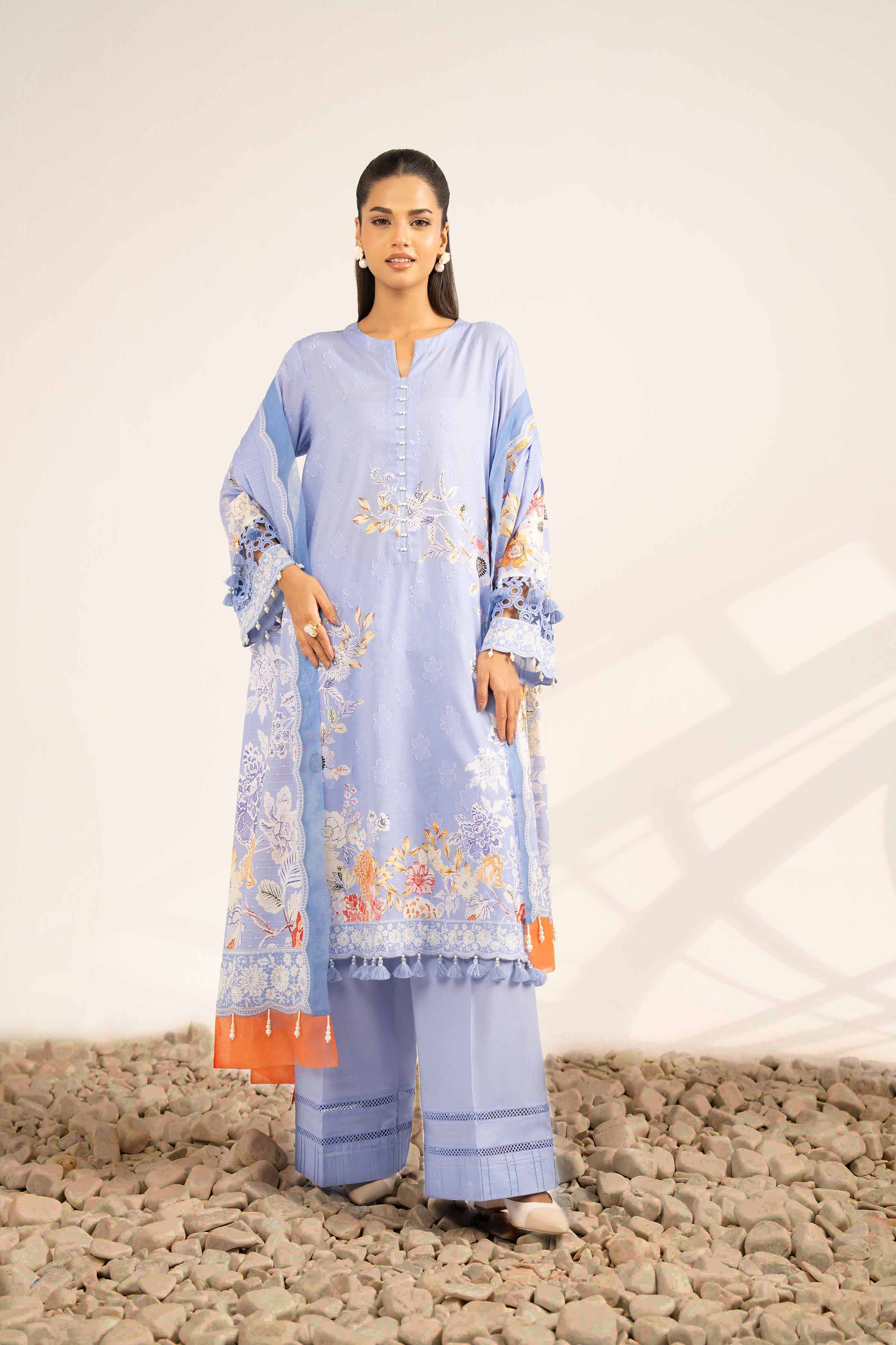 NISHATUAE - Lavender Printed Jacquard 3-piece Unstitched Suit