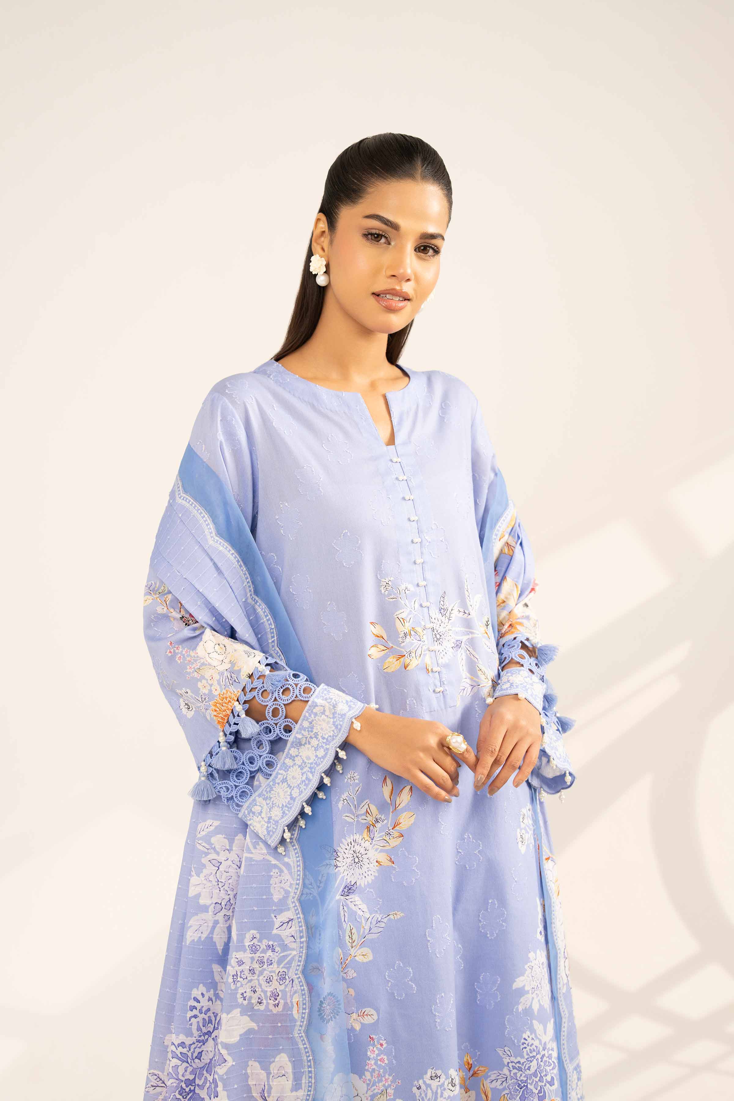 NISHATUAE - Lavender Printed Jacquard 3-piece Unstitched Suit