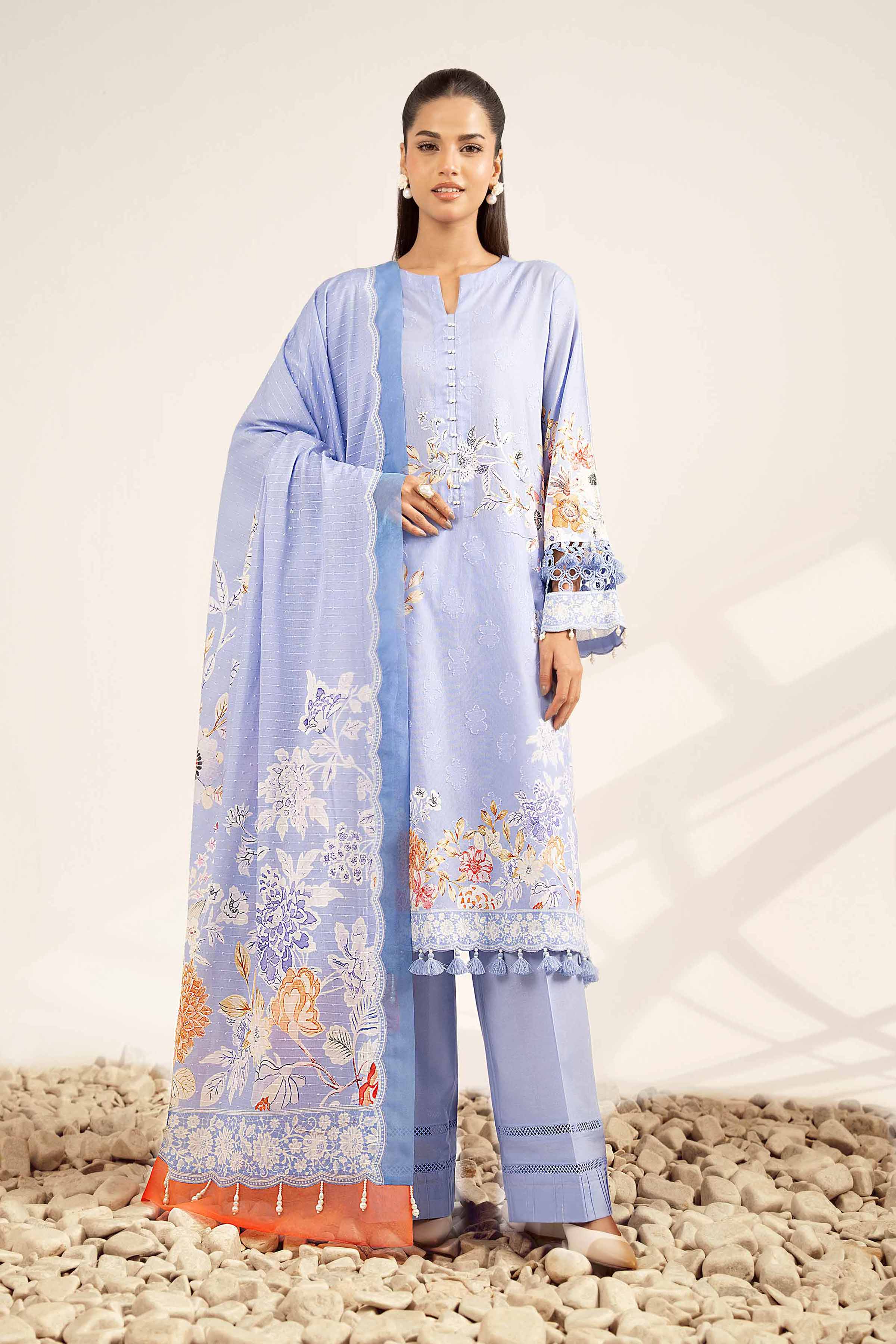 NISHATUAE - Lavender Printed Jacquard 3-piece Unstitched Suit