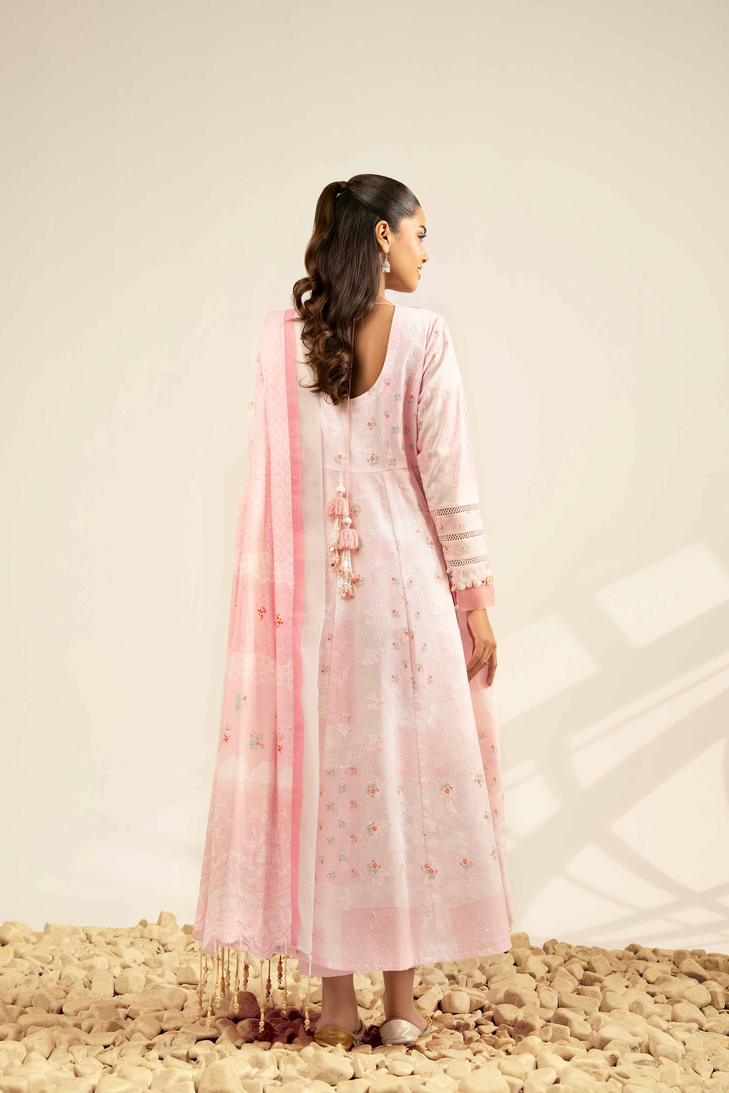 NISHATUAE - Pink Printed Jacquard 3-piece Unstitched Suit