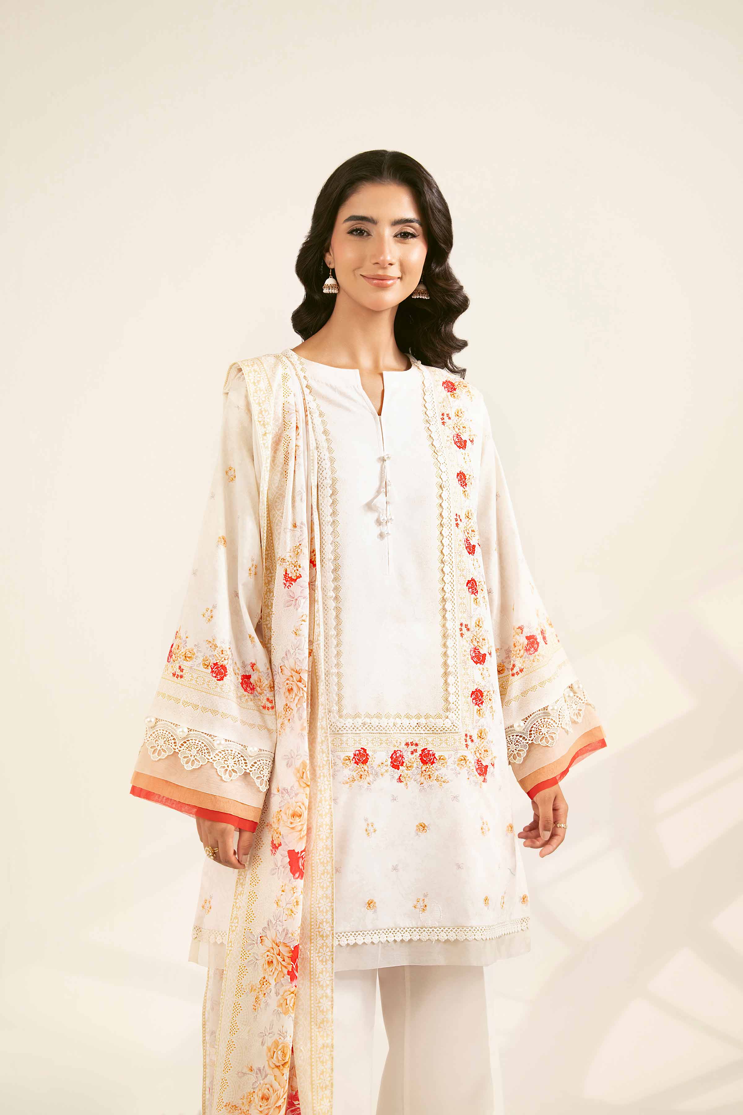 NISHATUAE - Off White Printed Jacquard 3-piece Unstitched Suit