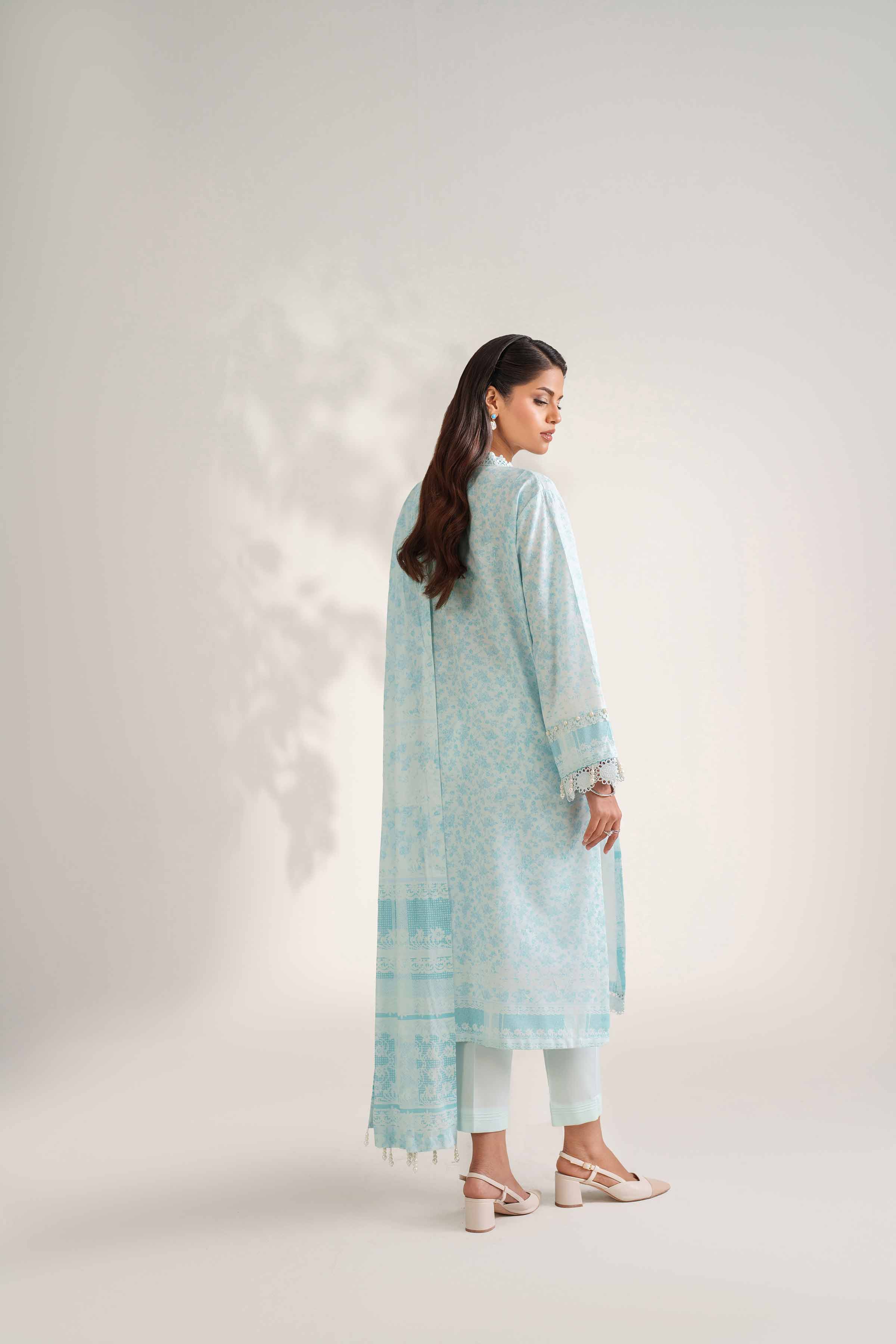 NISHATUAE - Blue Printed Jacquard 3-piece Unstitched Suit