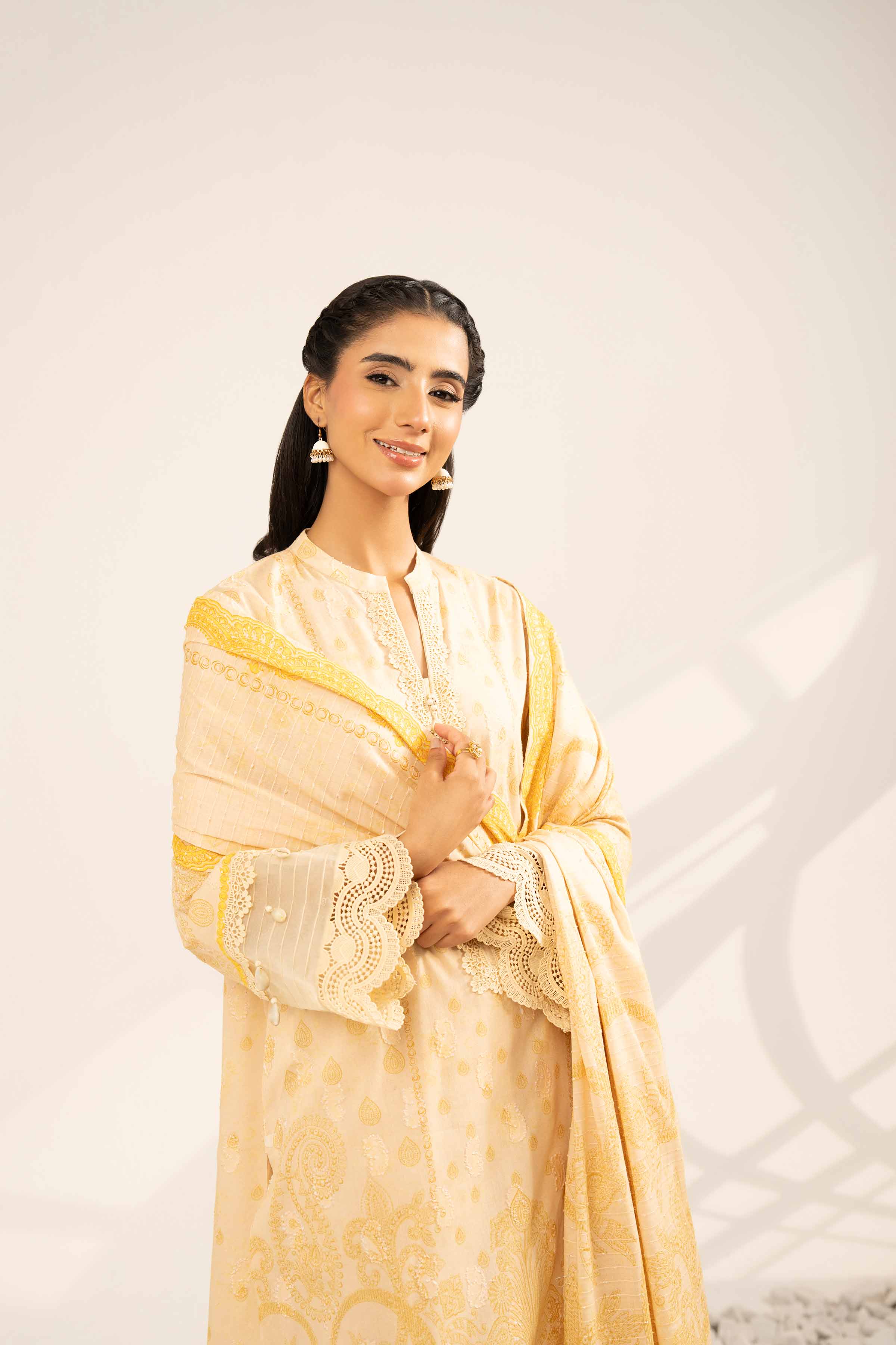 NISHATUAE - Skin Printed Jacquard 3-piece Unstitched Suit