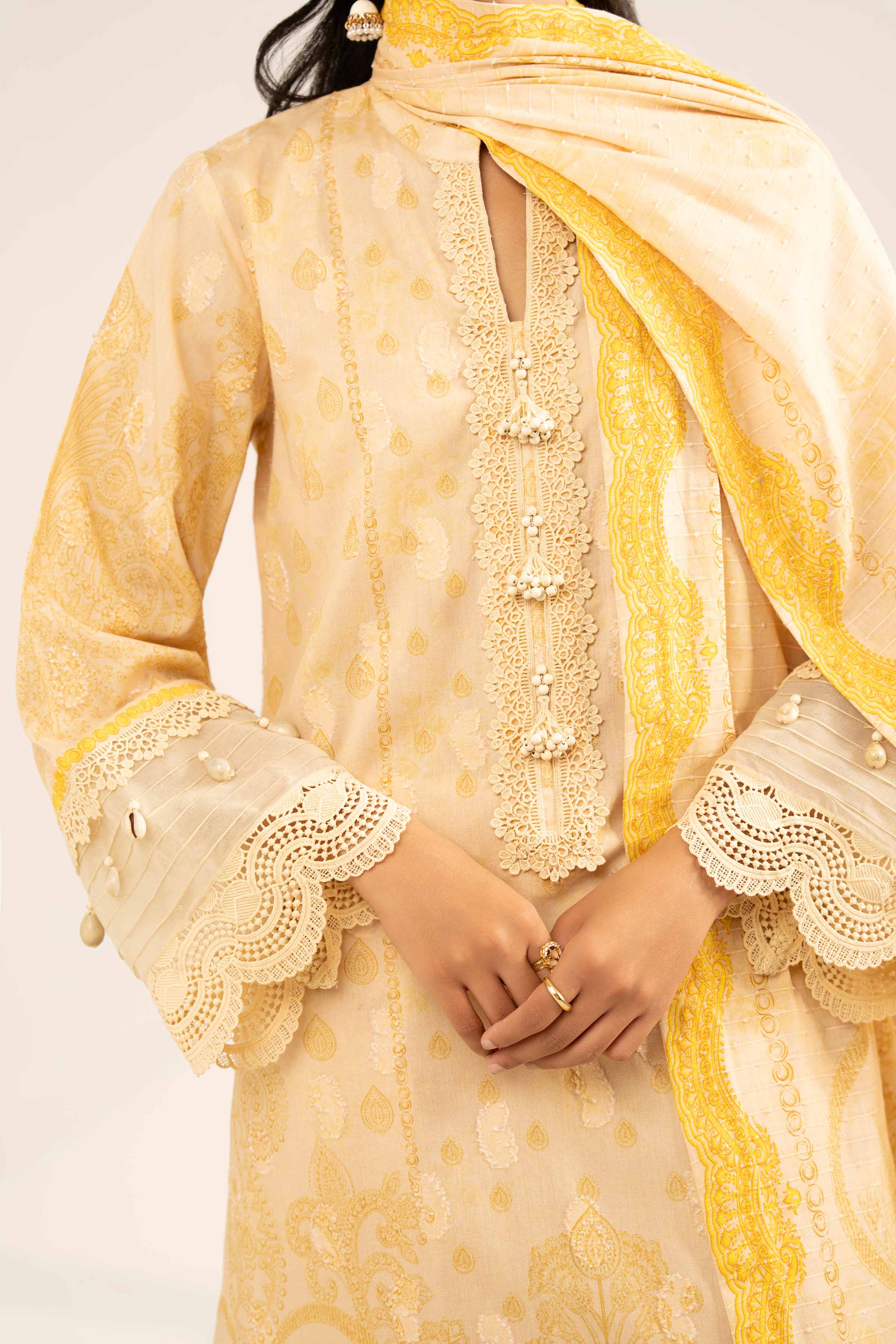 NISHATUAE - Skin Printed Jacquard 3-piece Unstitched Suit