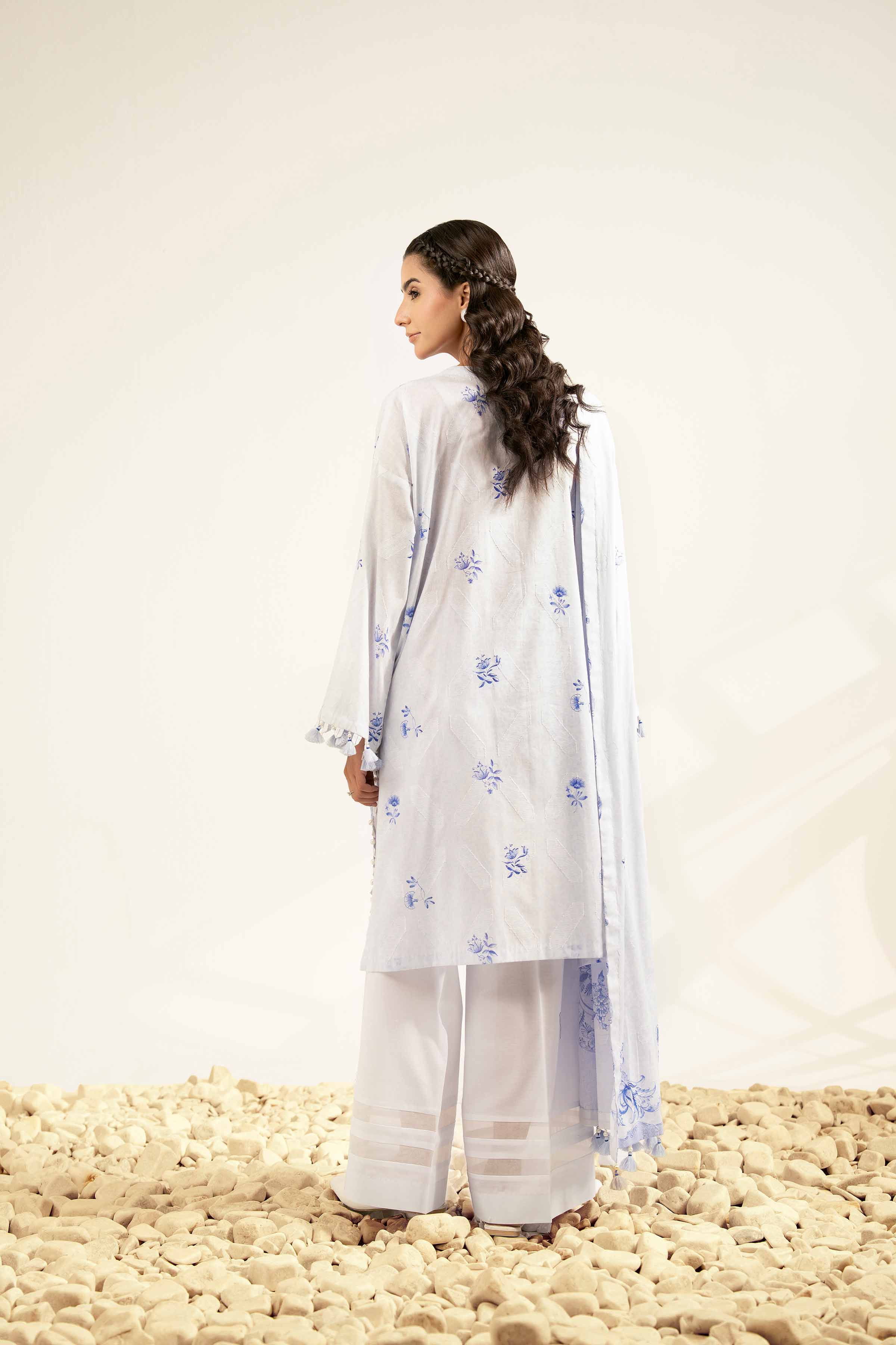 NISHATUAE - Blue Printed Jacquard 3-piece Unstitched Suit