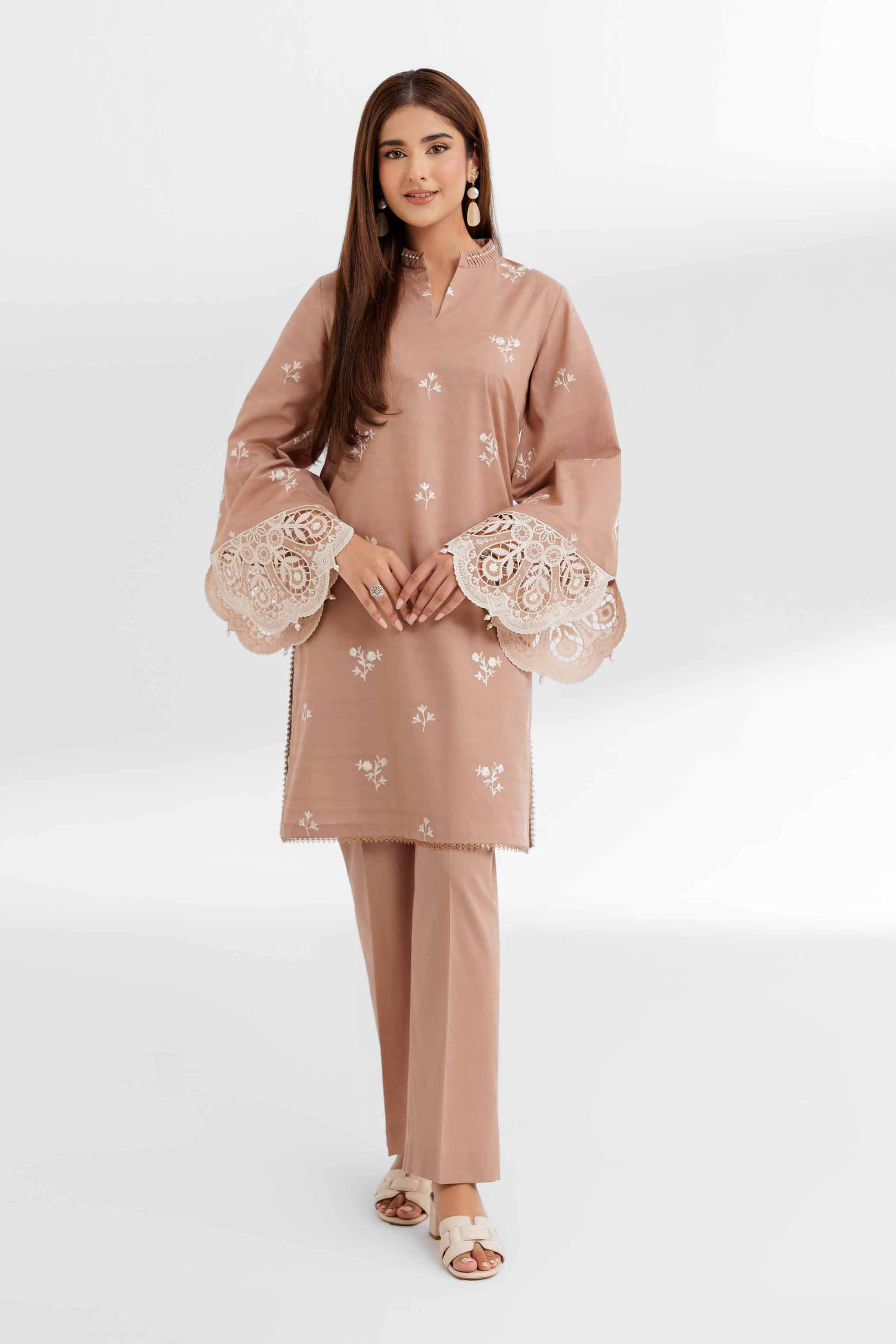 NISHATUAE - Brown Embroidered Lawn 2-piece Unstitched Dress