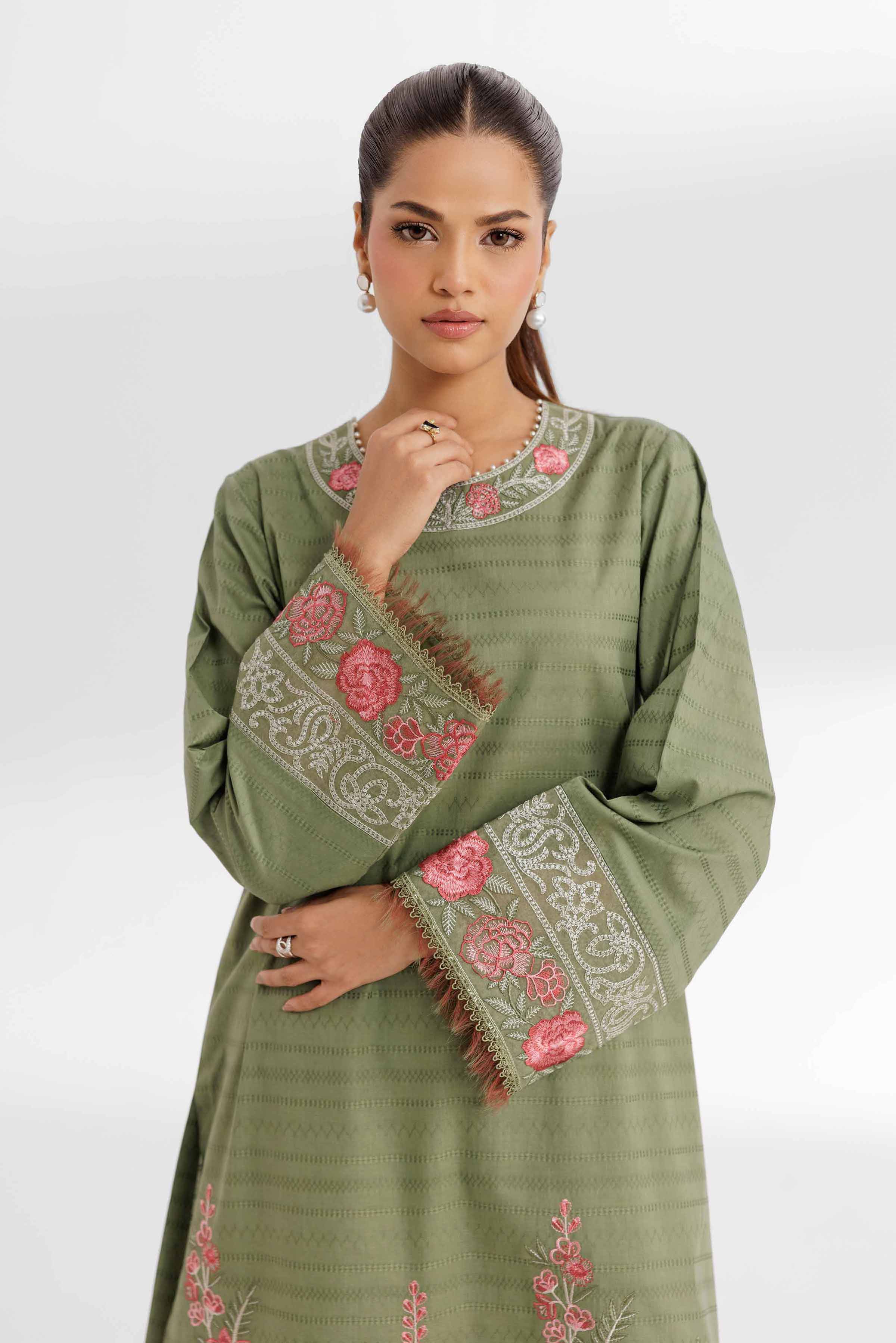 NISHATUAE - Green Embroidered Lawn 2-piece Unstitched Dress