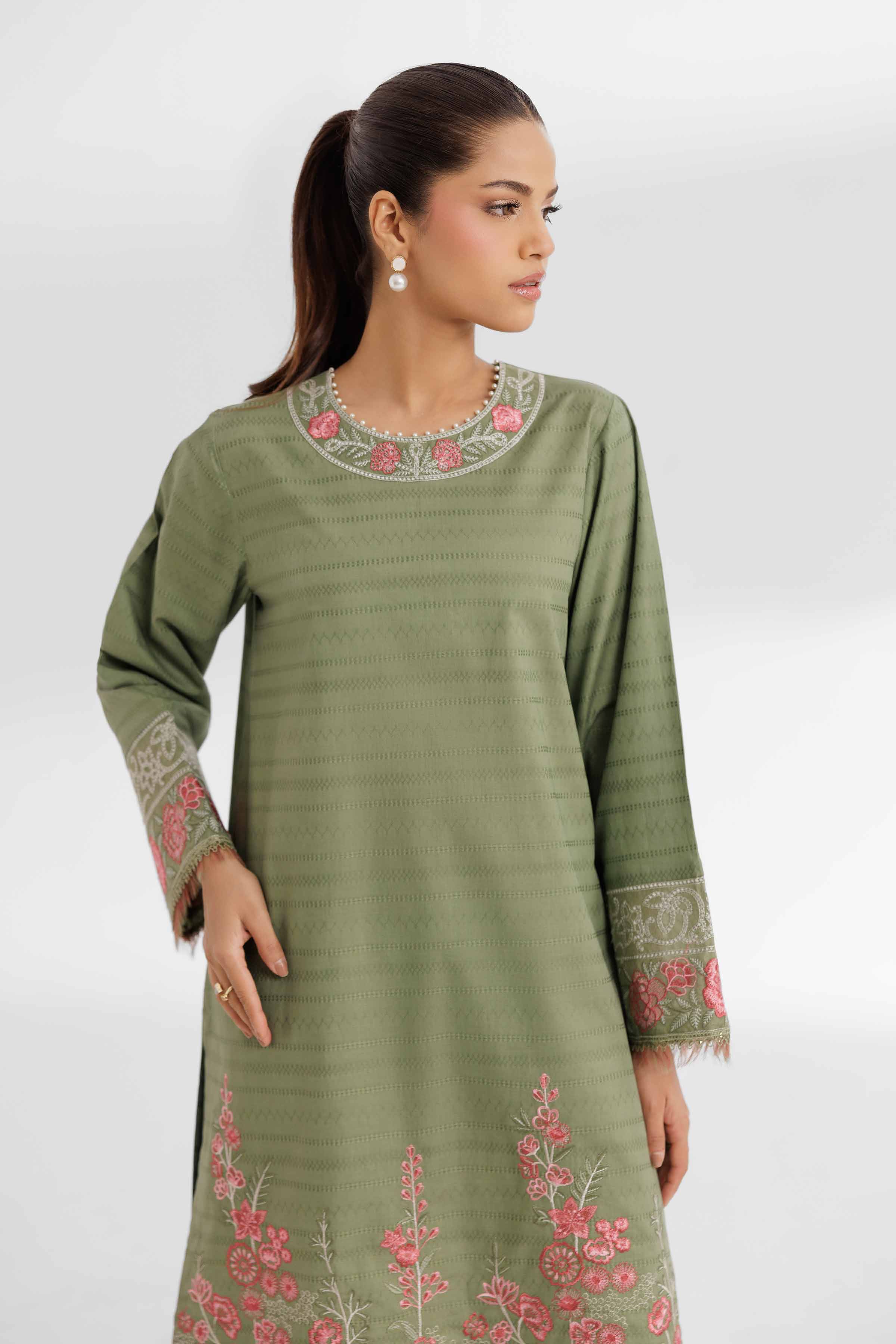 NISHATUAE - Green Embroidered Lawn 2-piece Unstitched Dress