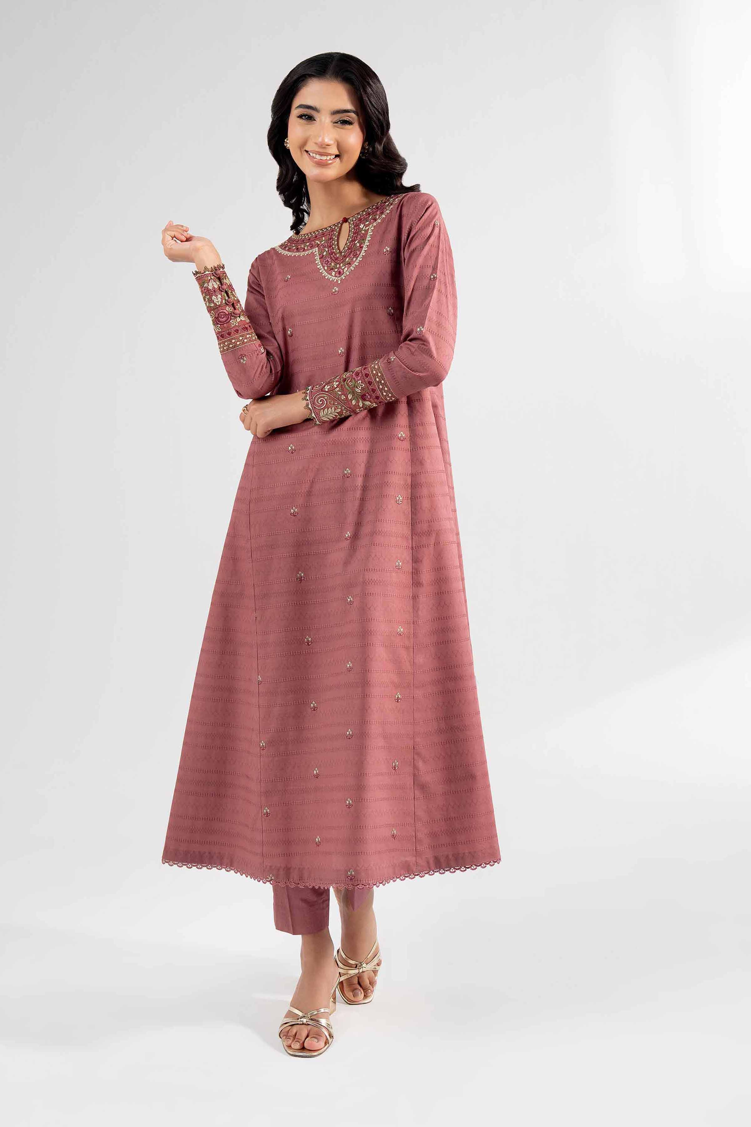 NISHATUAE - Pink Embroidered Lawn 2-piece Unstitched Dress