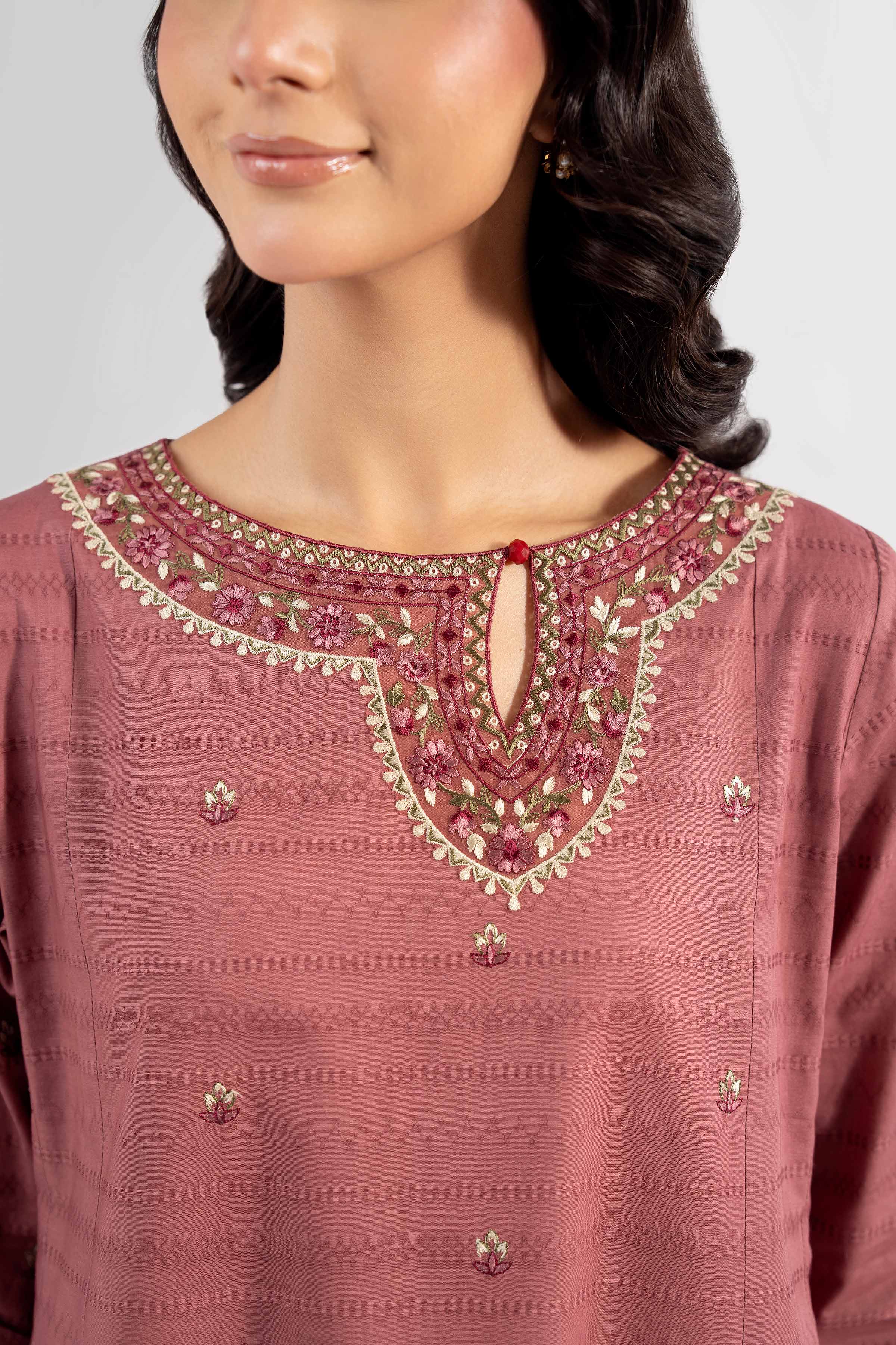 NISHATUAE - Pink Embroidered Lawn 2-piece Unstitched Dress
