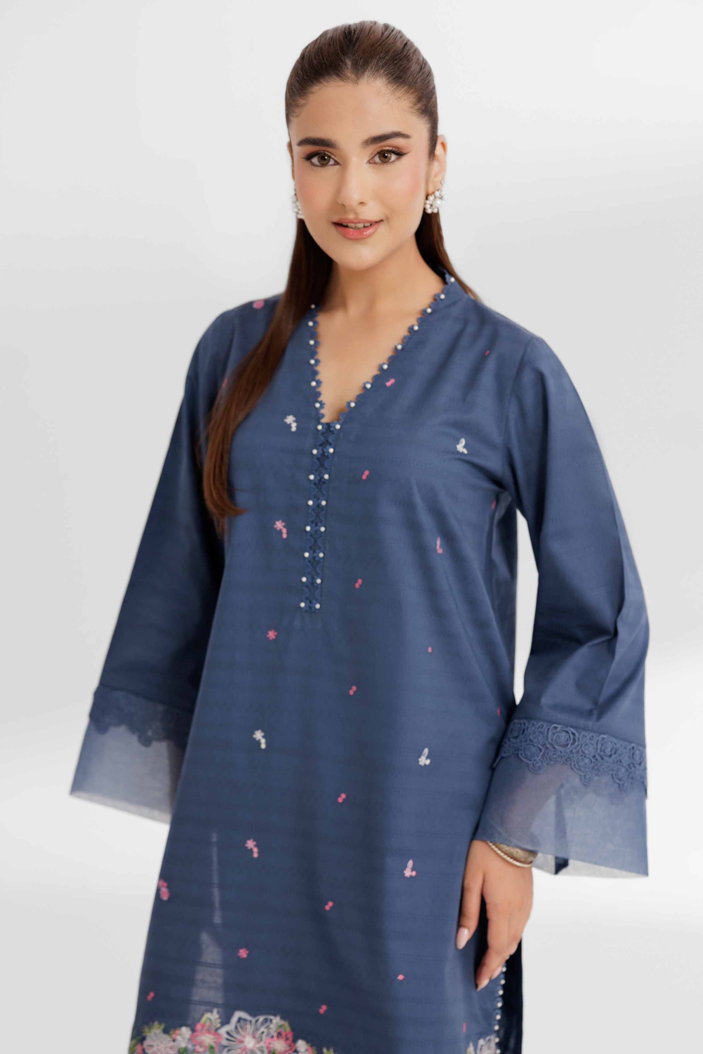 NISHATUAE - Blue Embroidered Lawn 2-piece Unstitched Dress