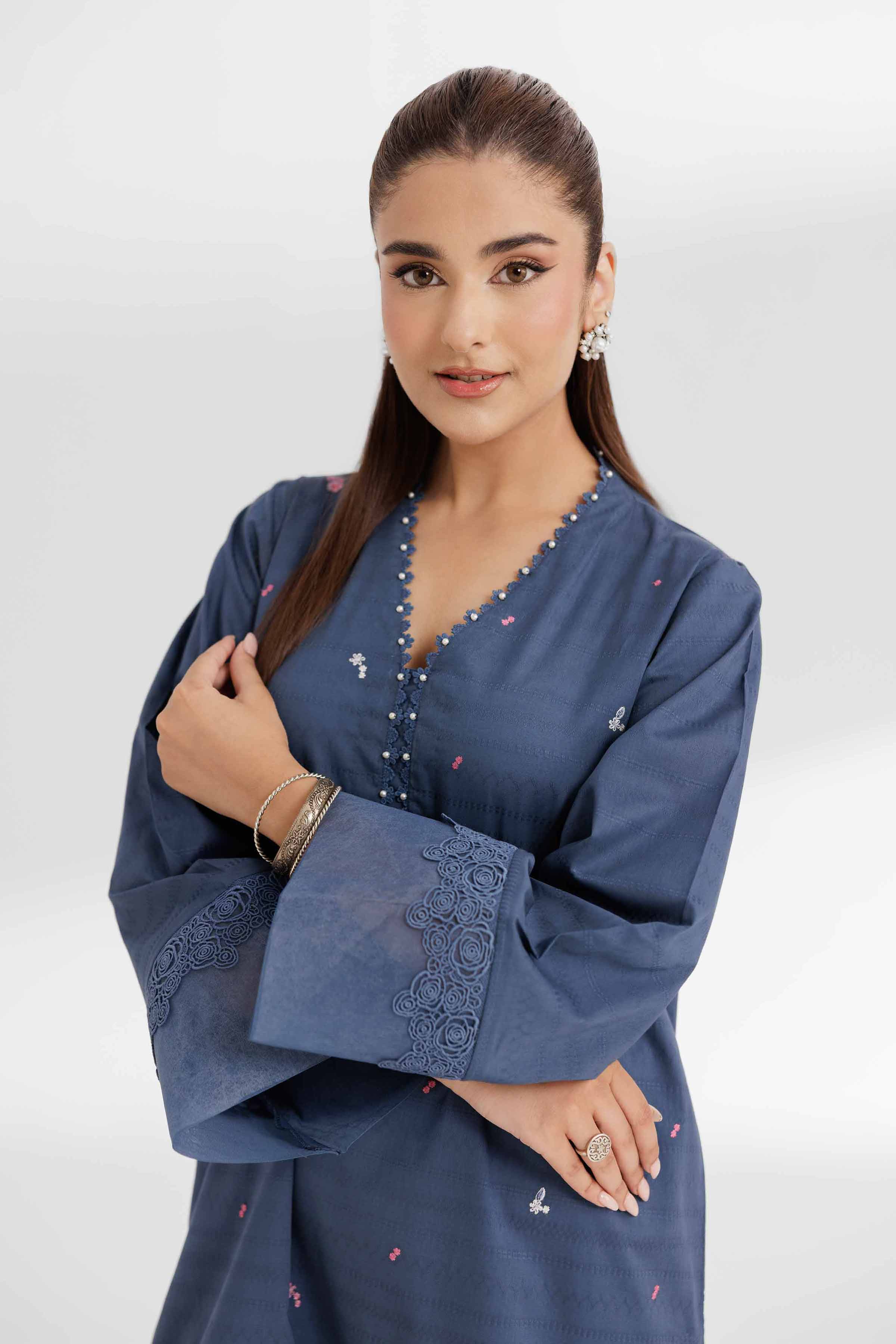 NISHATUAE - Blue Embroidered Lawn 2-piece Unstitched Dress