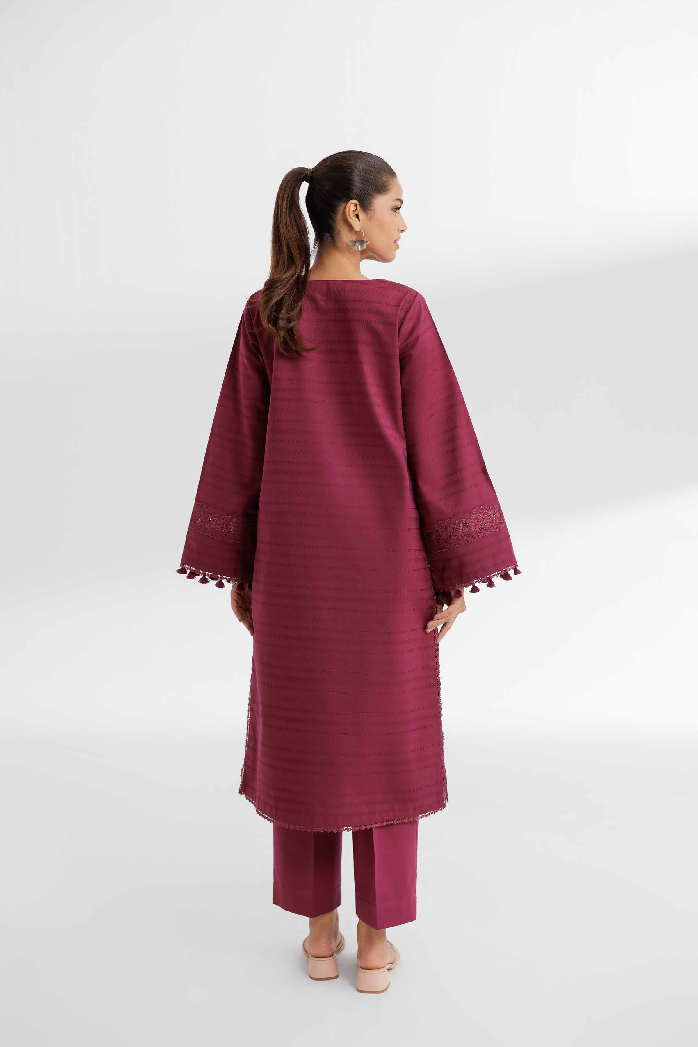 NISHATUAE - Burgundy Embroidered Lawn 2-piece Unstitched Dress
