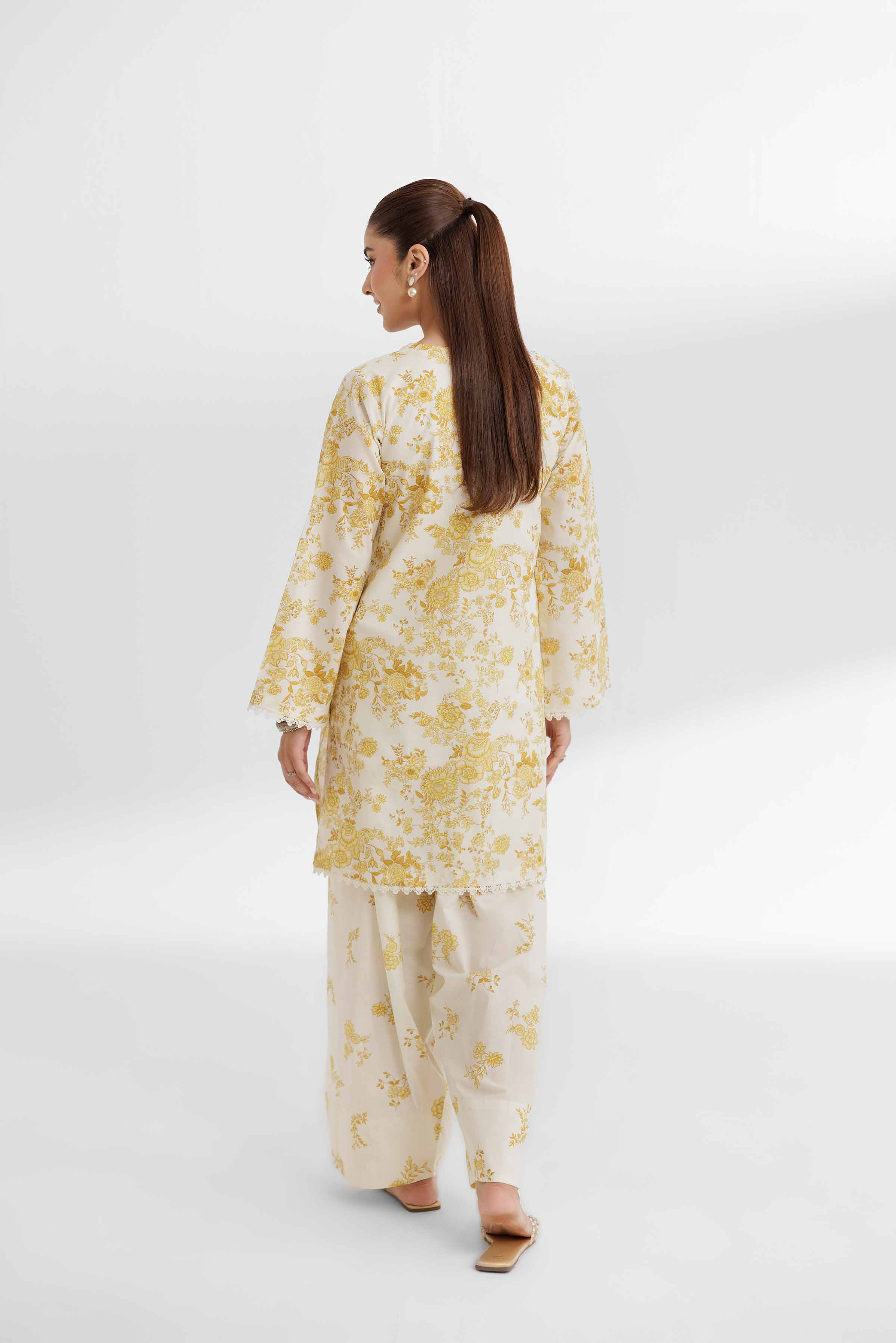 NISHATUAE - Yellow Printed Lawn 2-piece Unstitched Dress