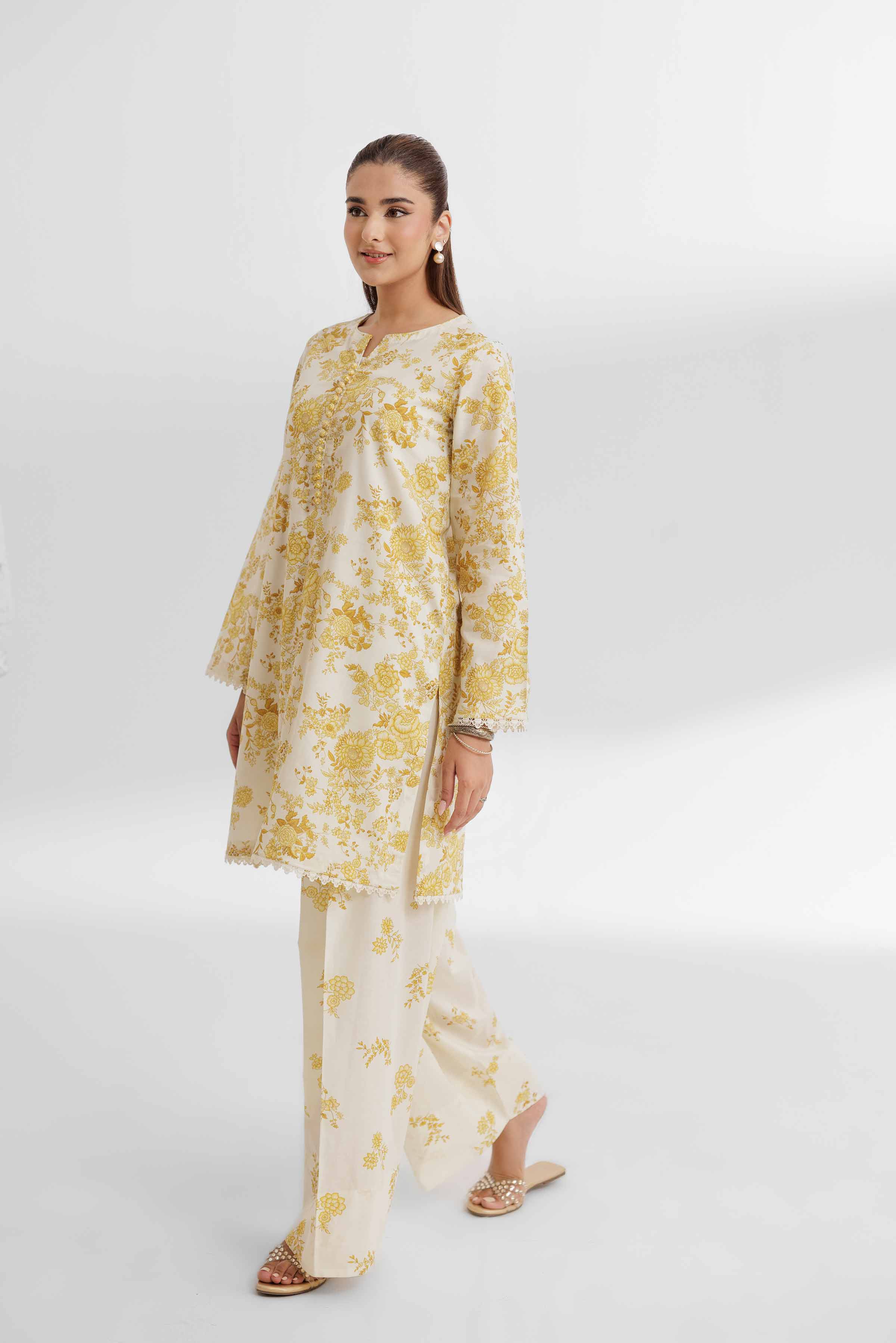 NISHATUAE - Yellow Printed Lawn 2-piece Unstitched Dress