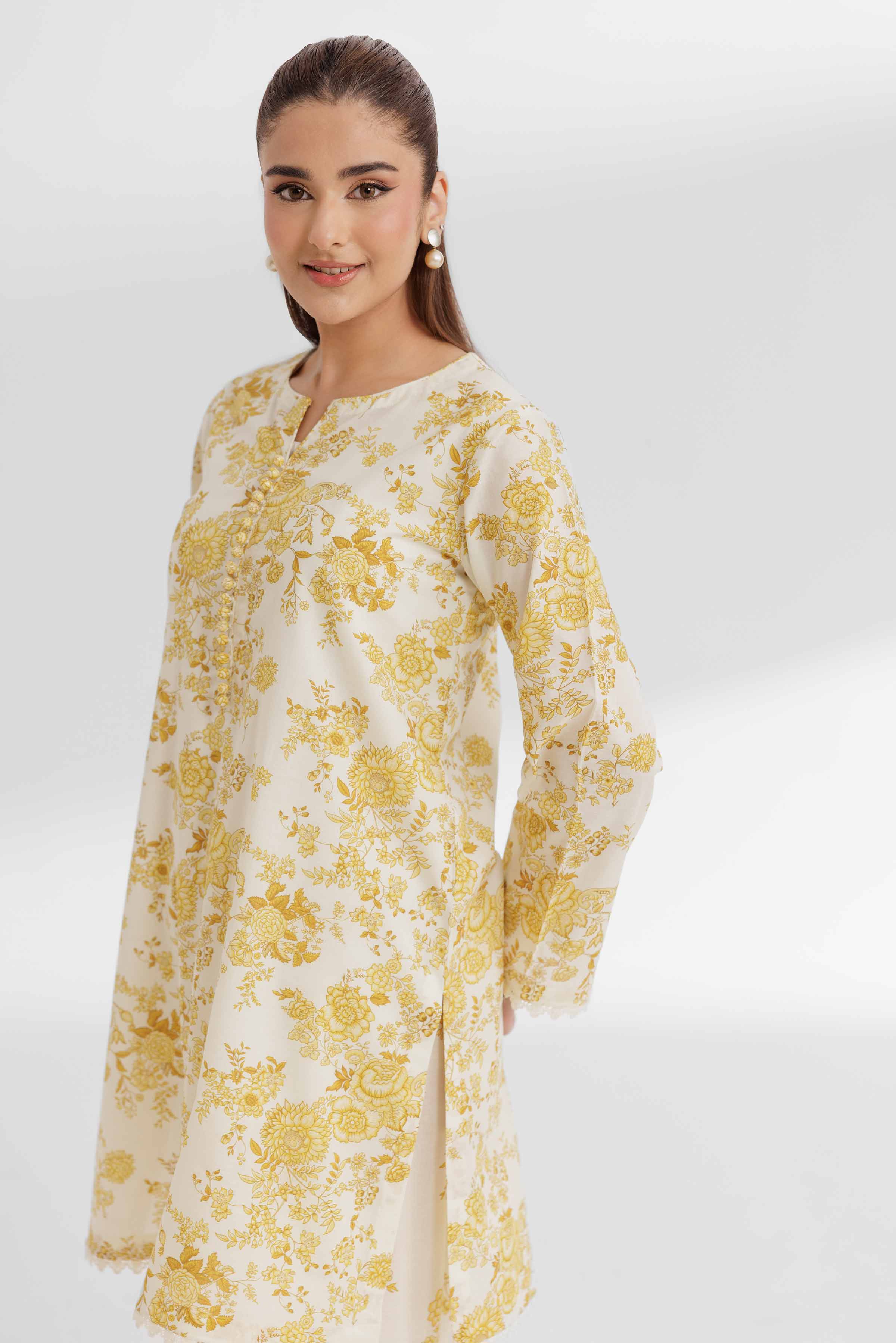 NISHATUAE - Yellow Printed Lawn 2-piece Unstitched Dress