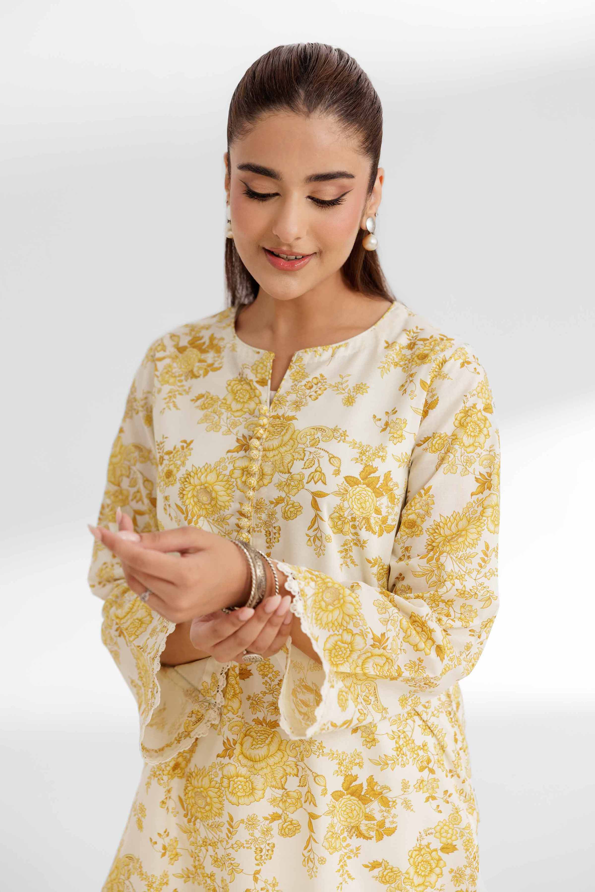 NISHATUAE - Yellow Printed Lawn 2-piece Unstitched Dress