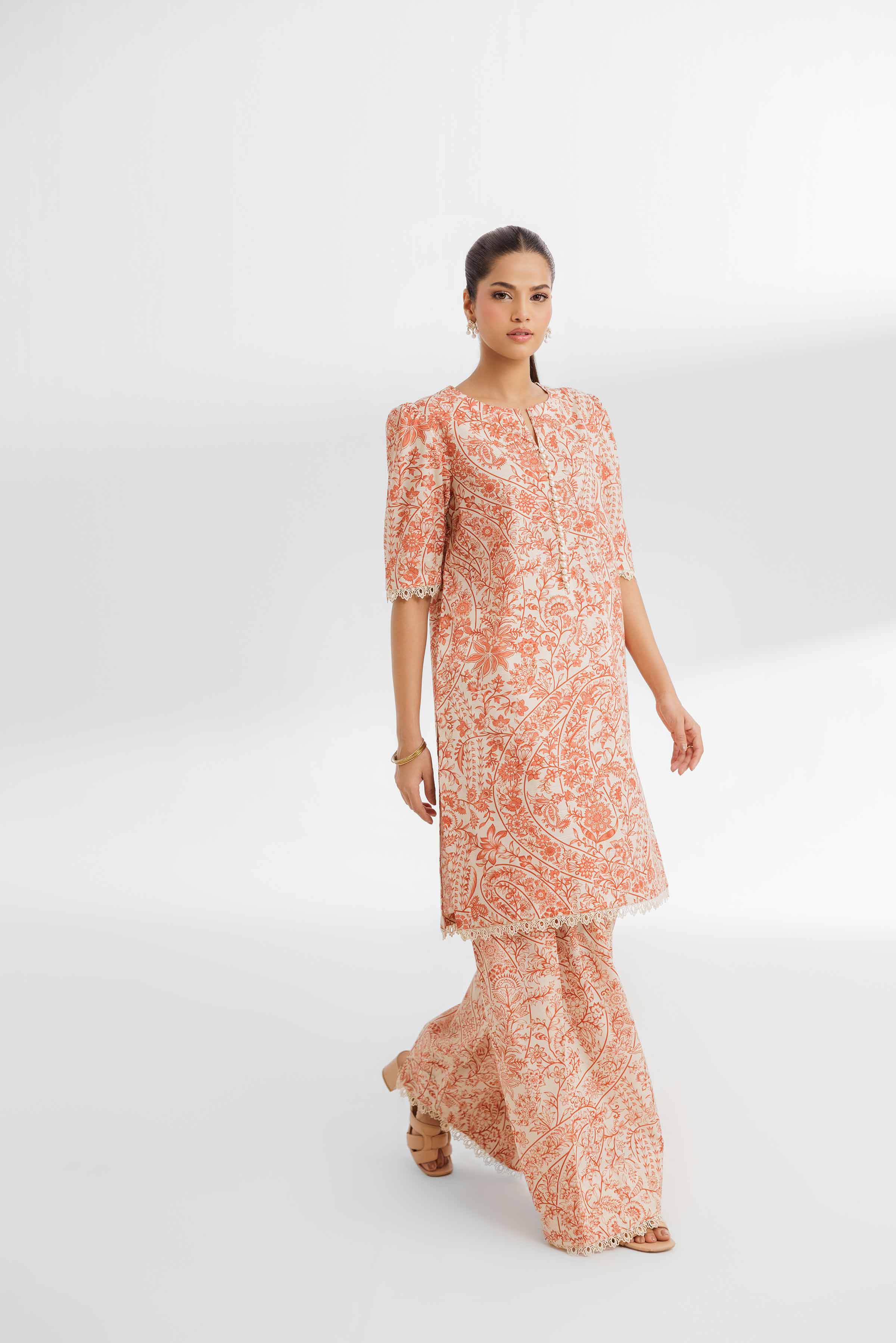 NISHATUAE - Beige Printed Lawn 2-piece Unstitched Dress