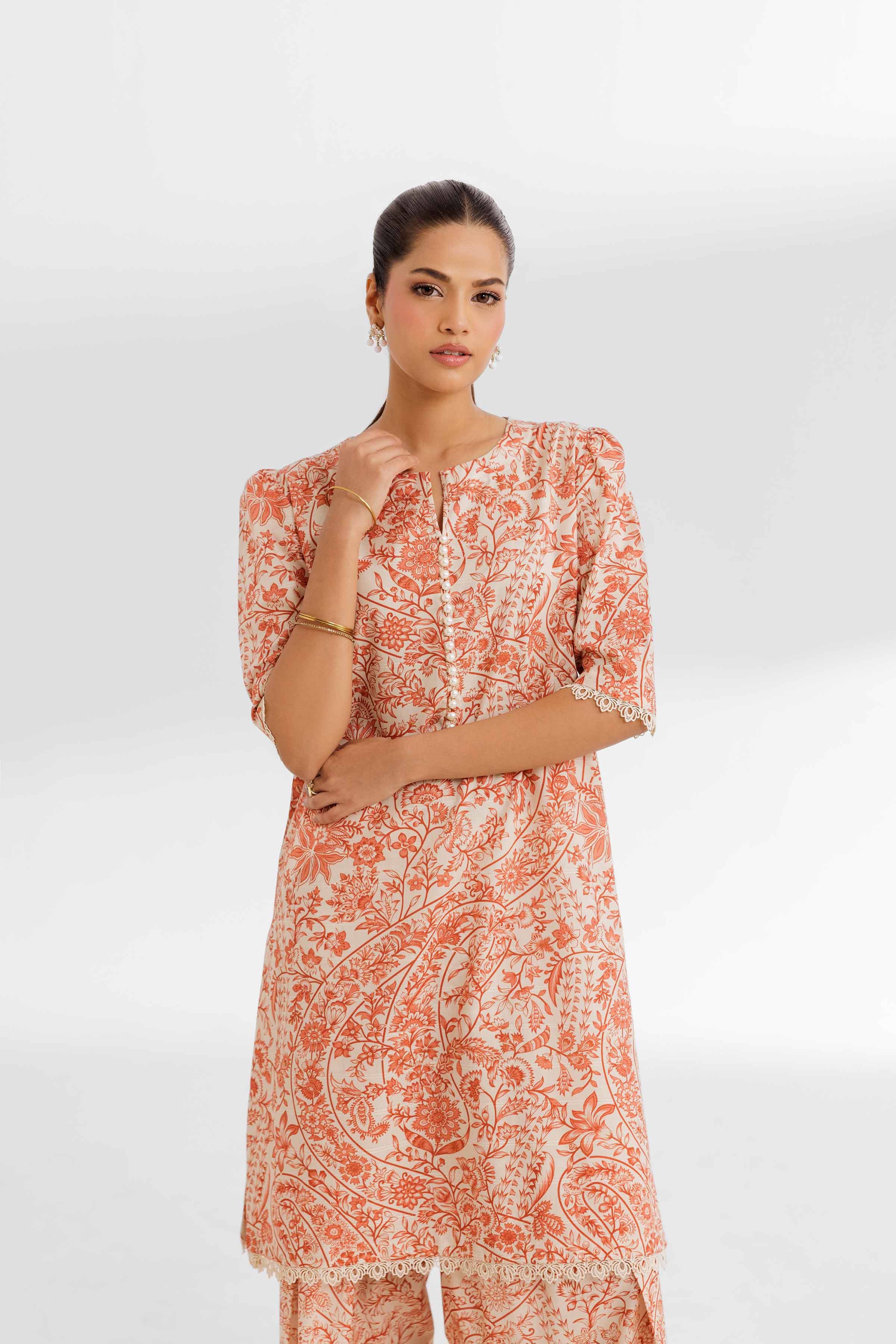 NISHATUAE - Beige Printed Lawn 2-piece Unstitched Dress