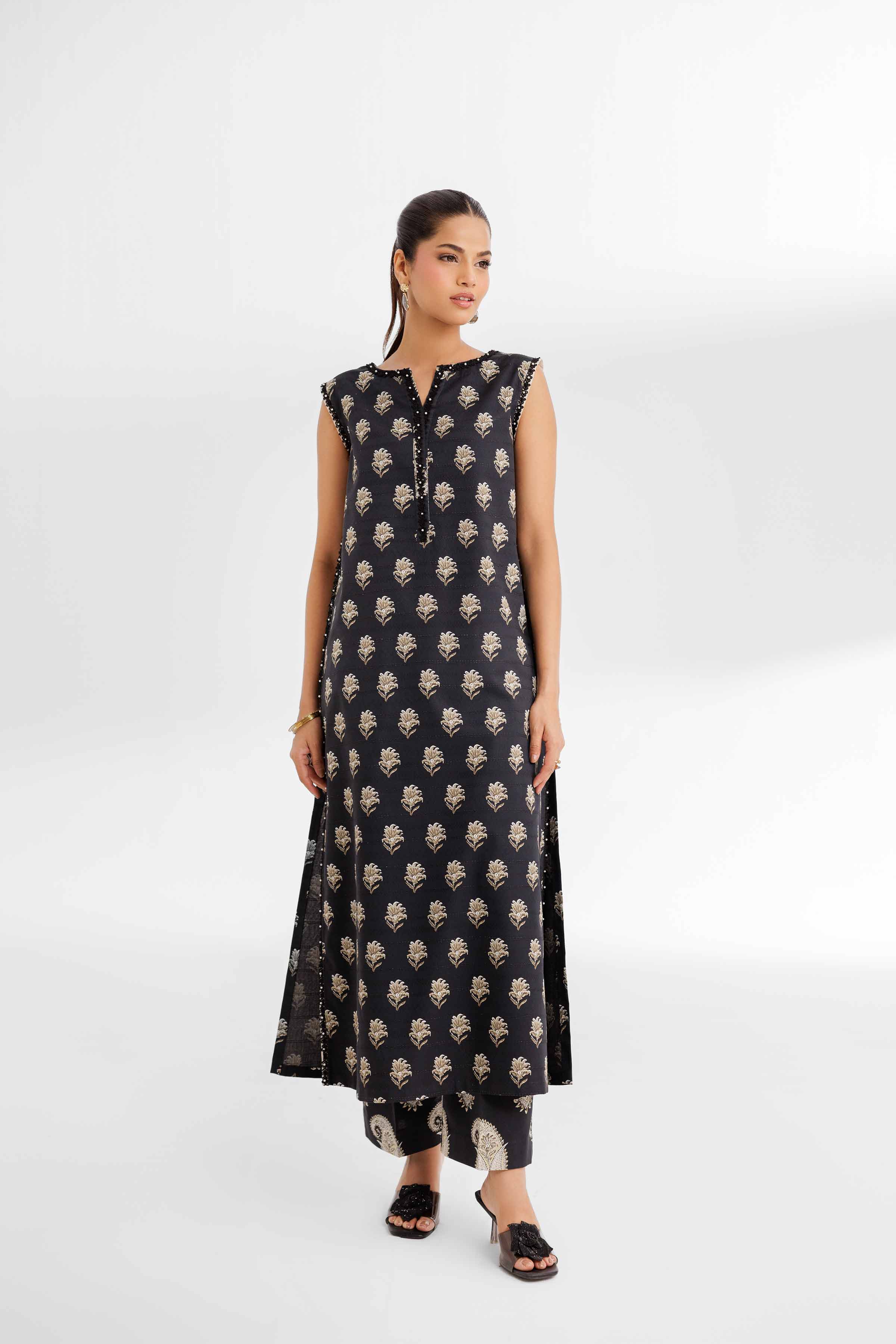 NISHATUAE - Black Printed Lawn 2-piece Unstitched Dress