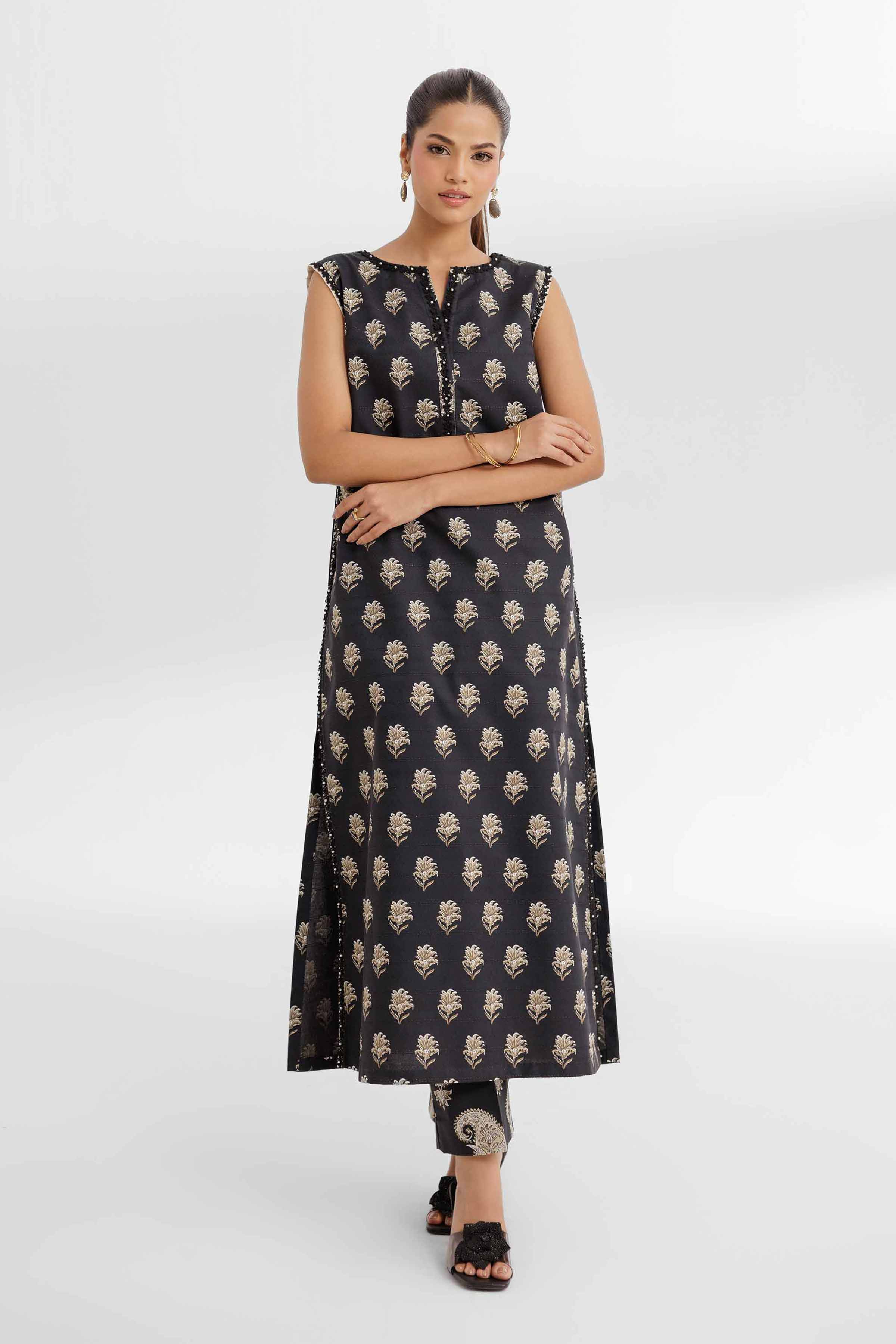 NISHATUAE - Black Printed Lawn 2-piece Unstitched Dress