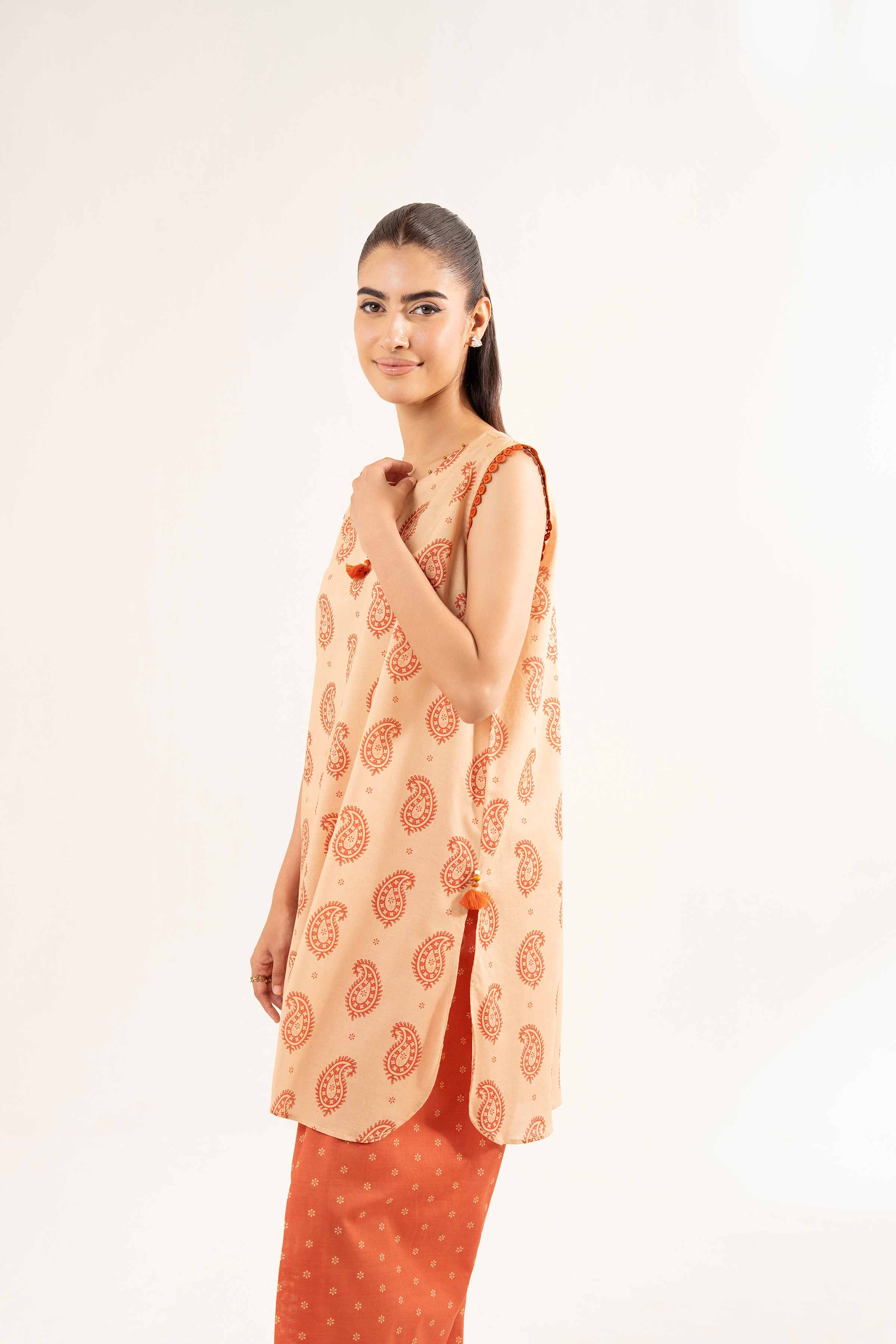 NISHATUAE - Beige Printed Cambric 2-piece Unstitched Dress