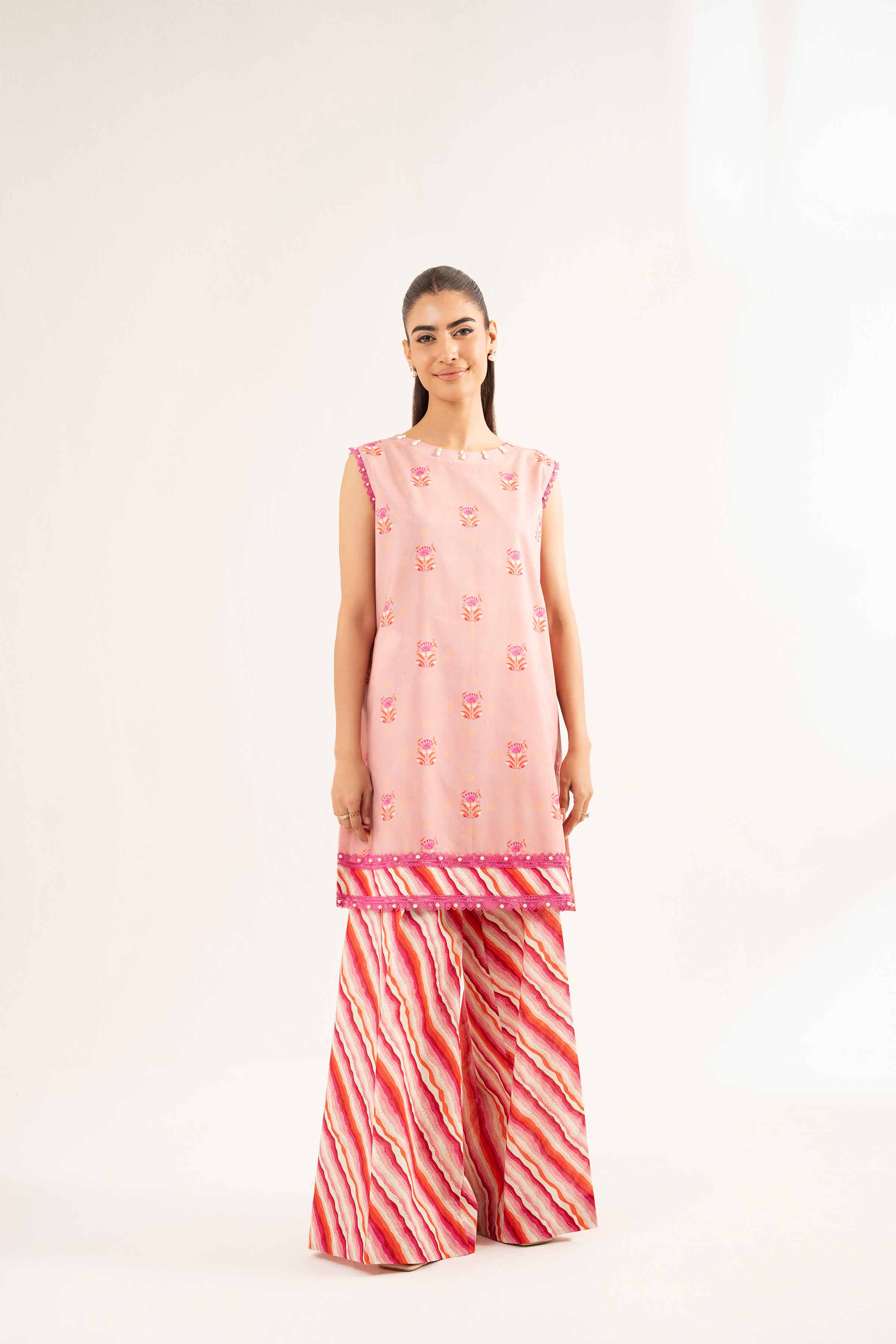 NISHATUAE - Pink Printed Cambric 2-piece Unstitched Dress