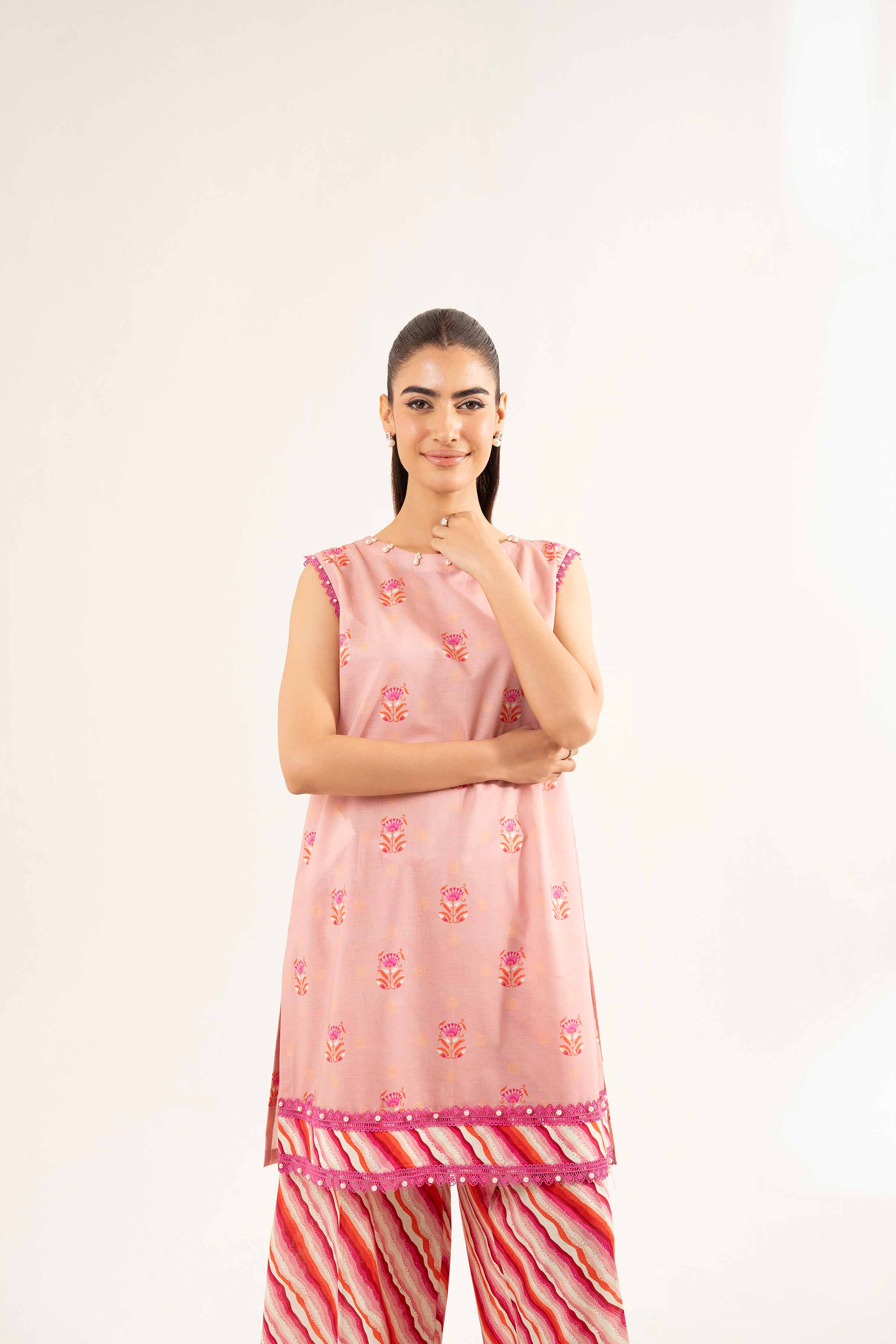 NISHATUAE - Pink Printed Cambric 2-piece Unstitched Dress