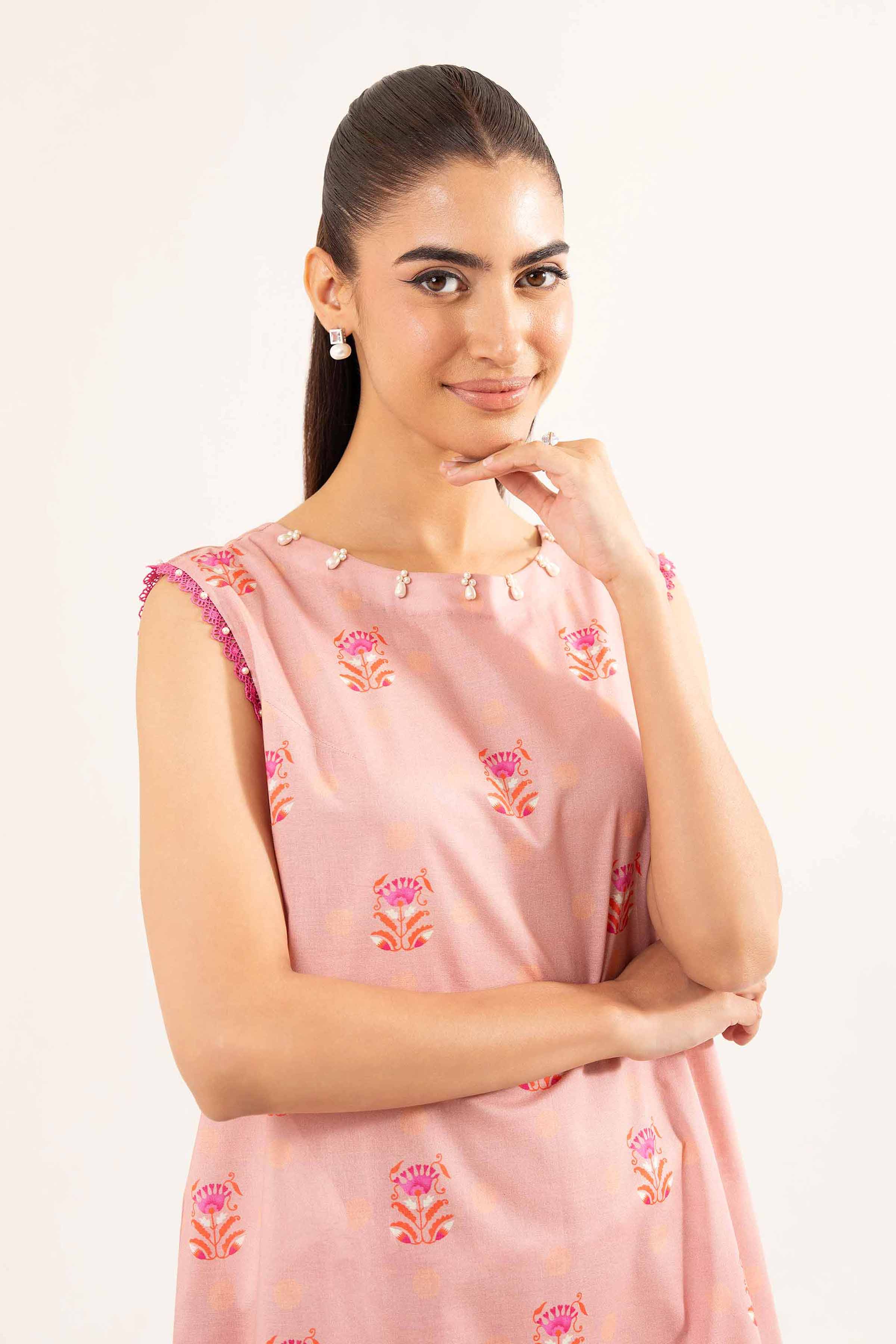 NISHATUAE - Pink Printed Cambric 2-piece Unstitched Dress