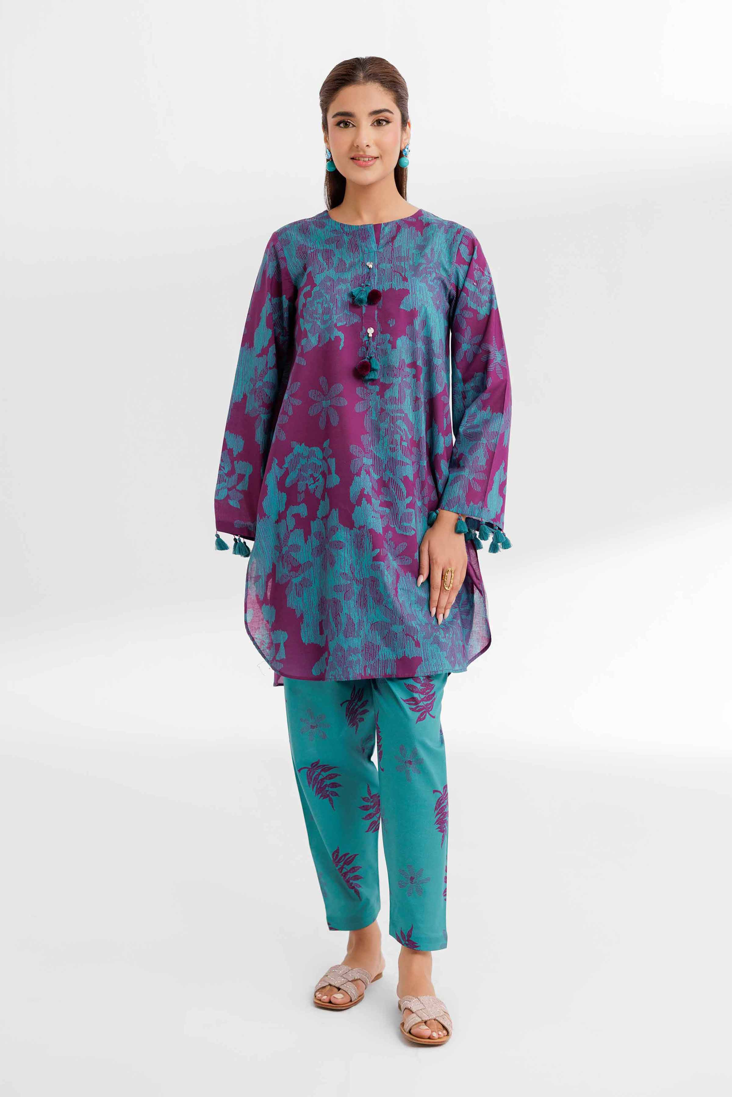 NISHATUAE - Purple Printed Cambric 2-piece Unstitched Dress