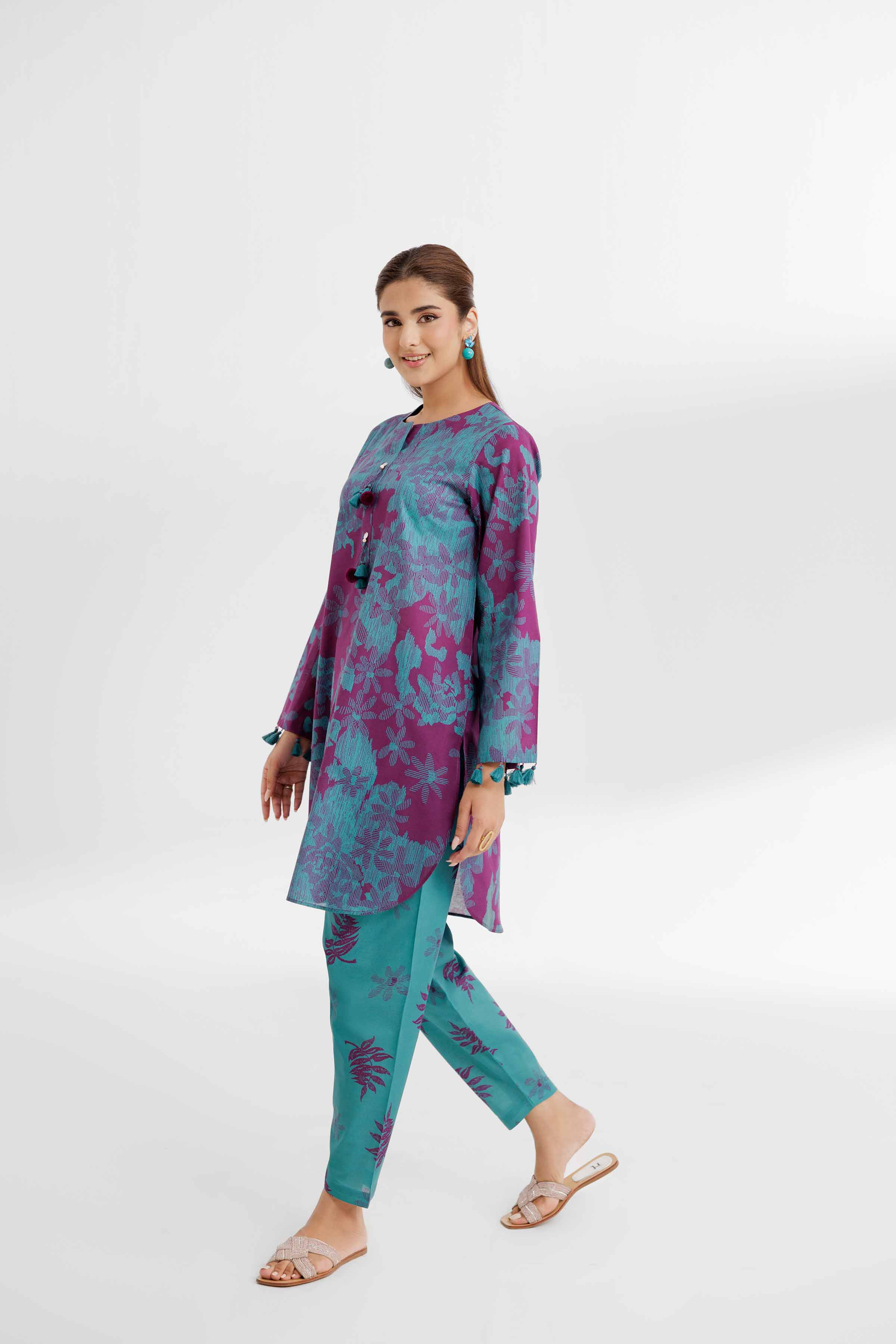 NISHATUAE - Purple Printed Cambric 2-piece Unstitched Dress