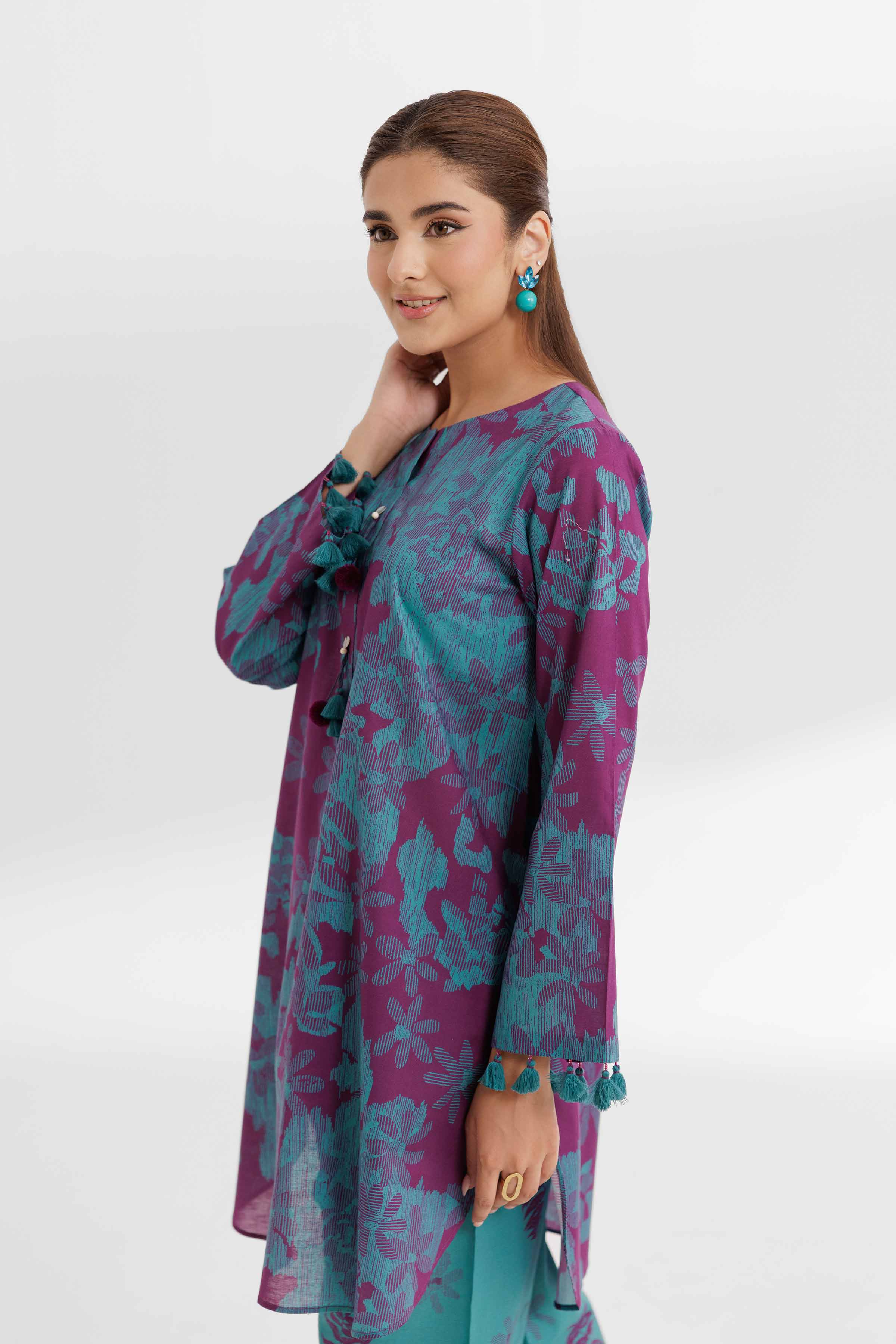 NISHATUAE - Purple Printed Cambric 2-piece Unstitched Dress