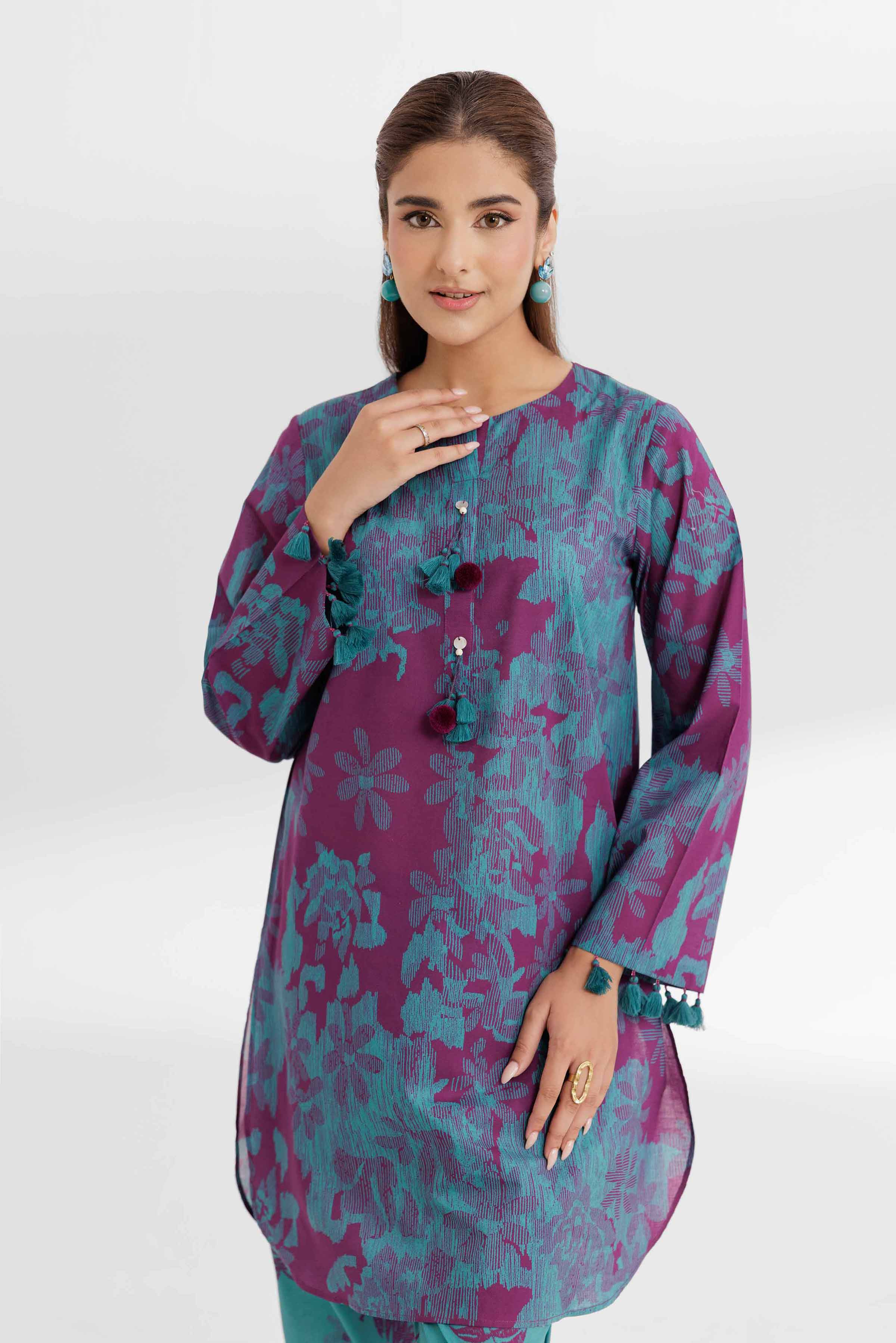 NISHATUAE - Purple Printed Cambric 2-piece Unstitched Dress
