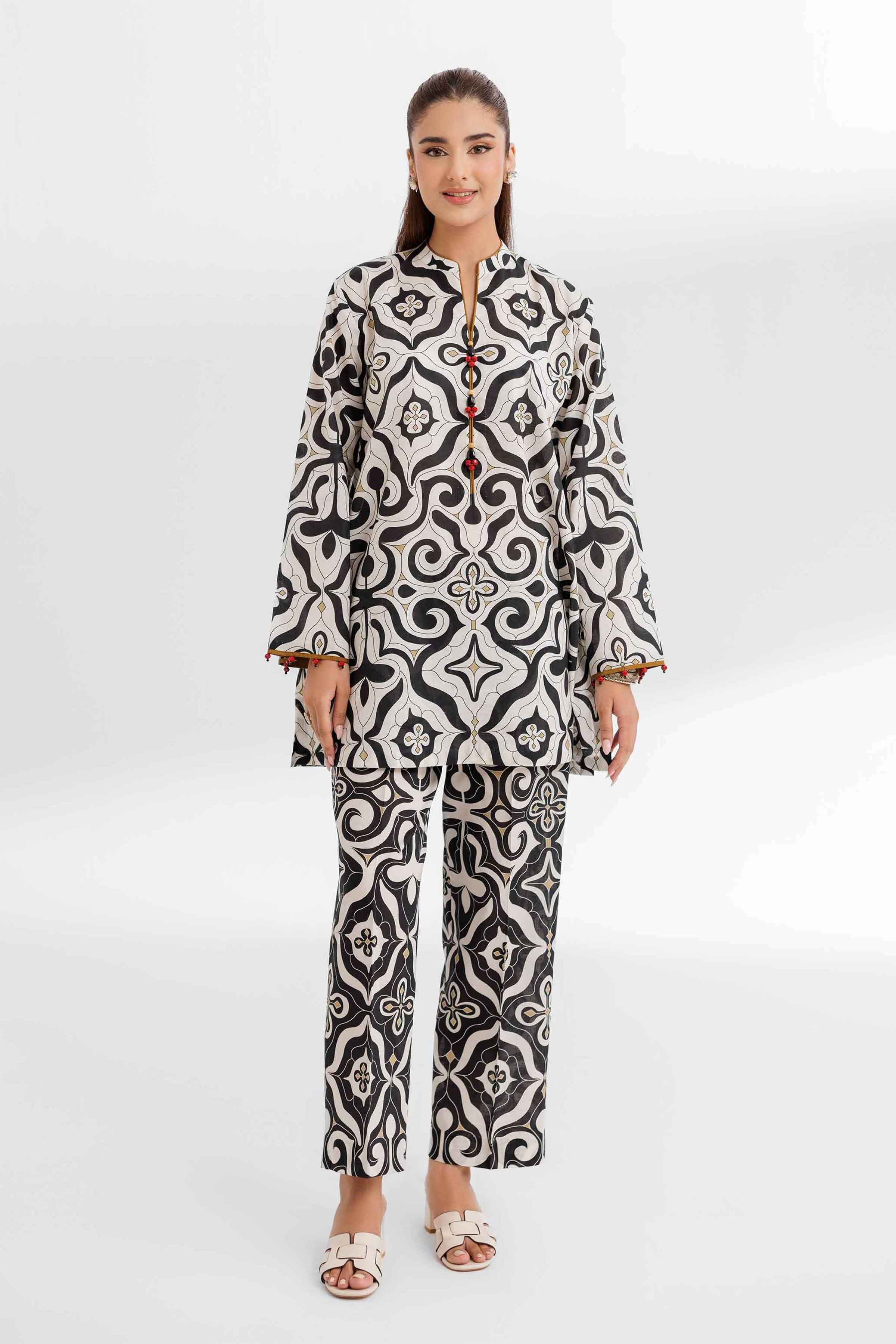 NISHATUAE - Black Printed Cambric 2-piece Unstitched Dress