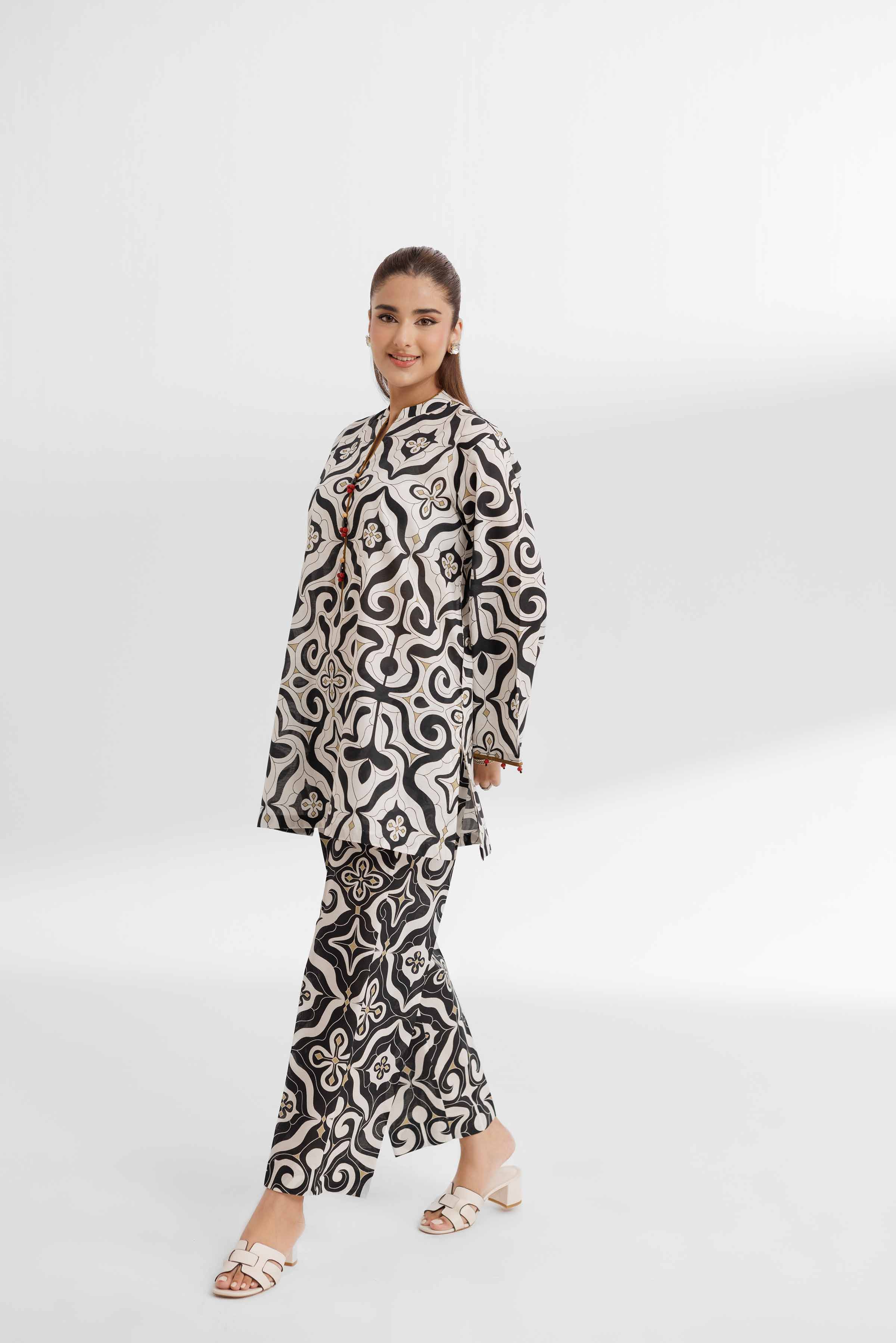 NISHATUAE - Black Printed Cambric 2-piece Unstitched Dress