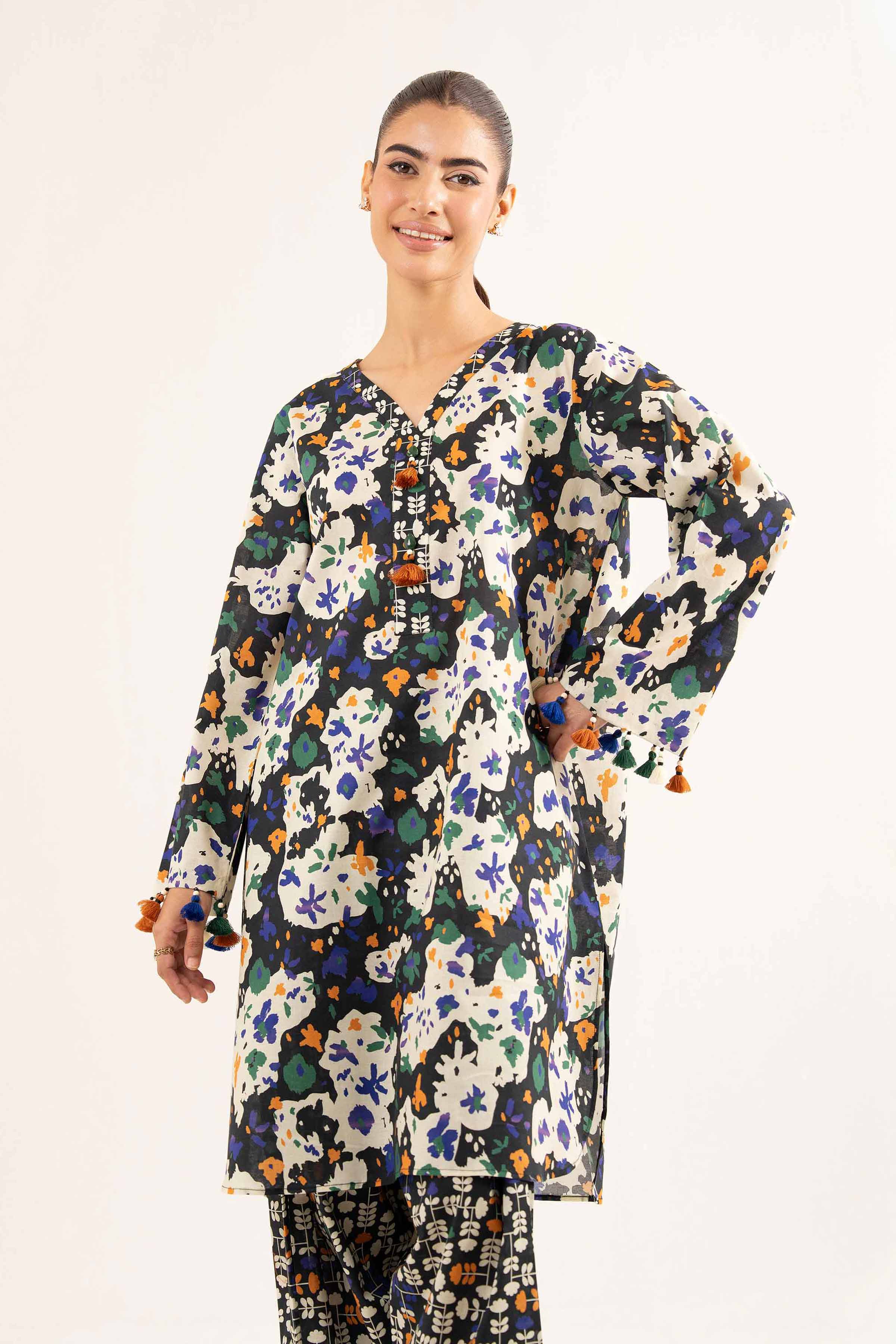 NISHATUAE - Black Printed Cambric 2-piece Unstitched Dress