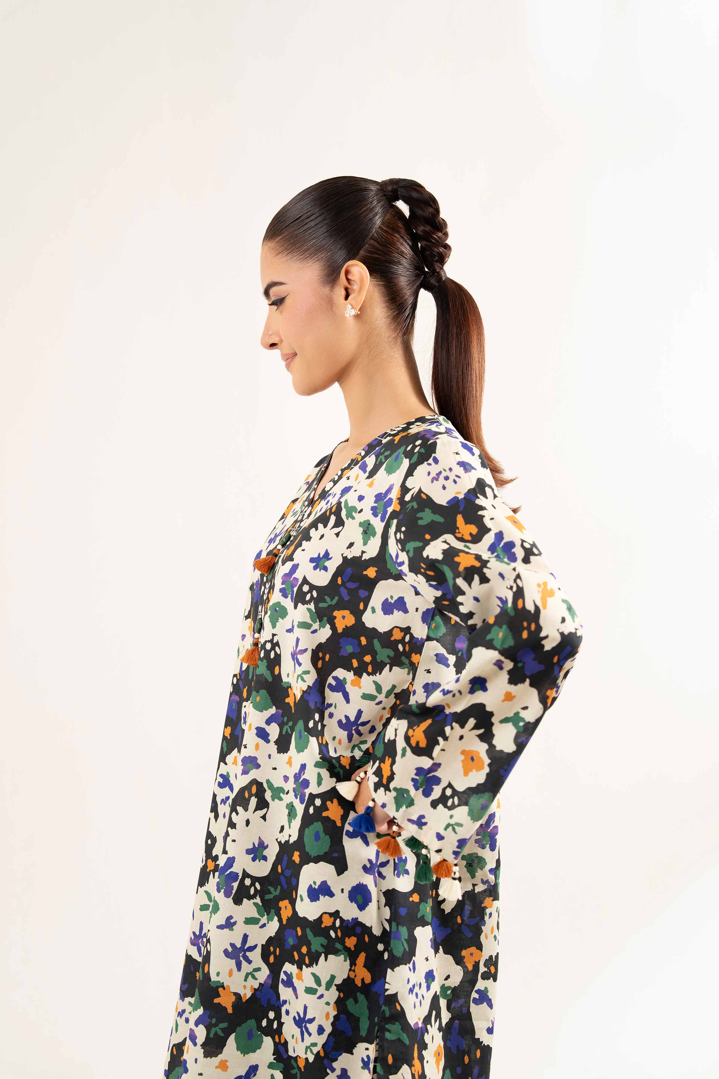 NISHATUAE - Black Printed Cambric 2-piece Unstitched Dress