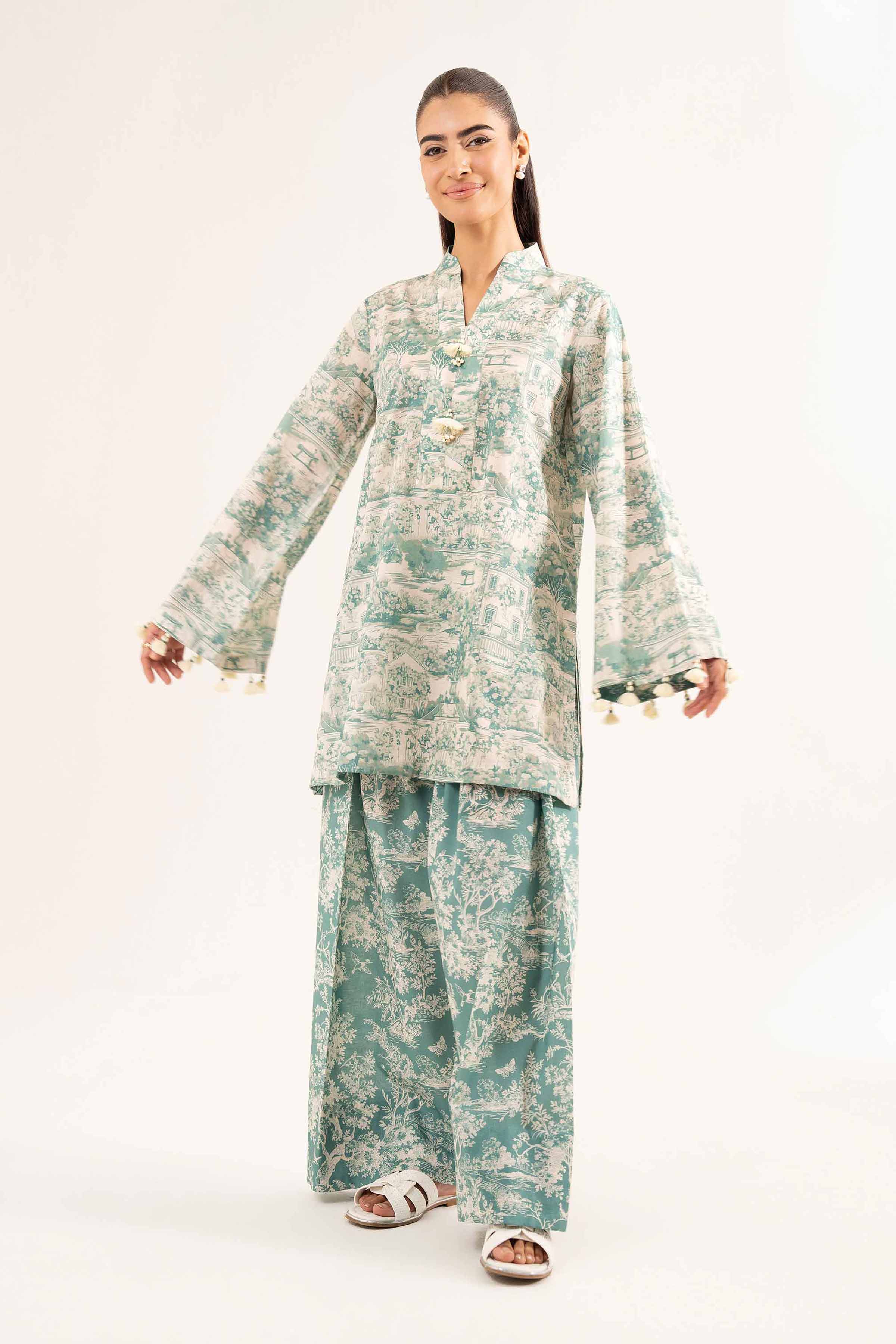 NISHATUAE - Green Printed Cambric 2-piece Unstitched Dress