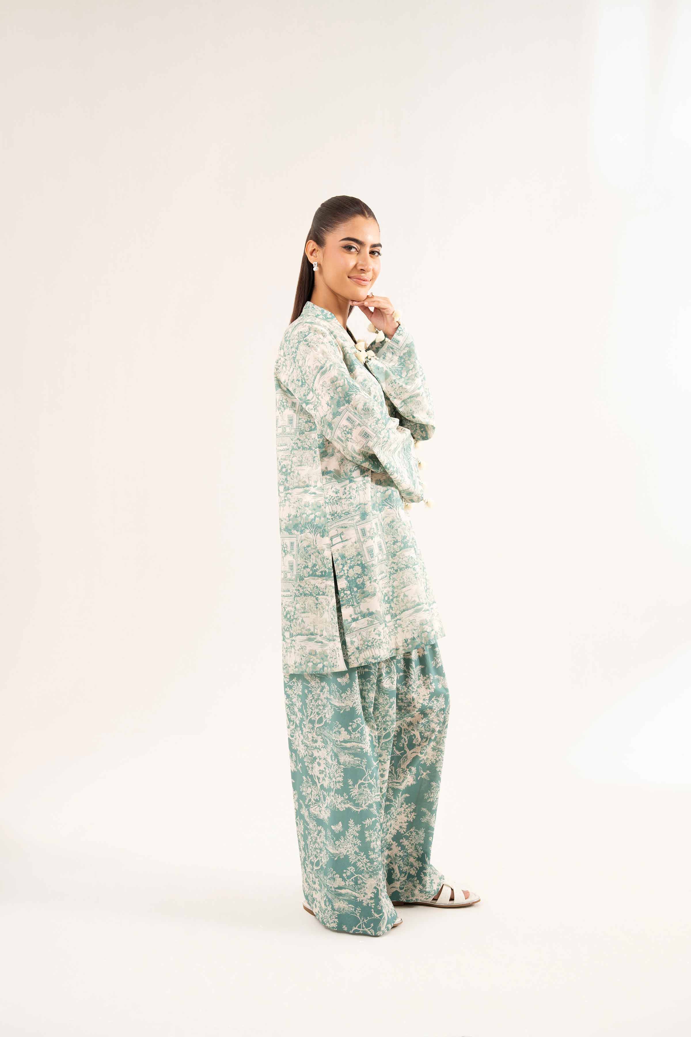 NISHATUAE - Green Printed Cambric 2-piece Unstitched Dress