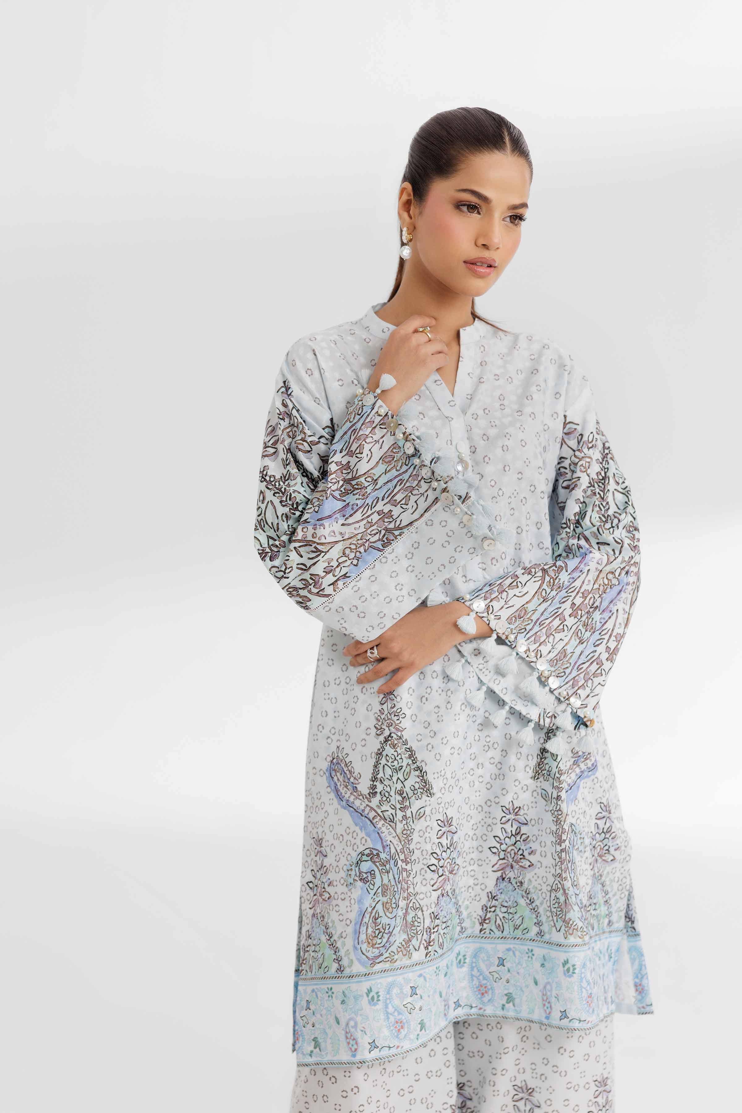 NISHATUAE - Blue Printed Viscose 2-piece Unstitched Dress