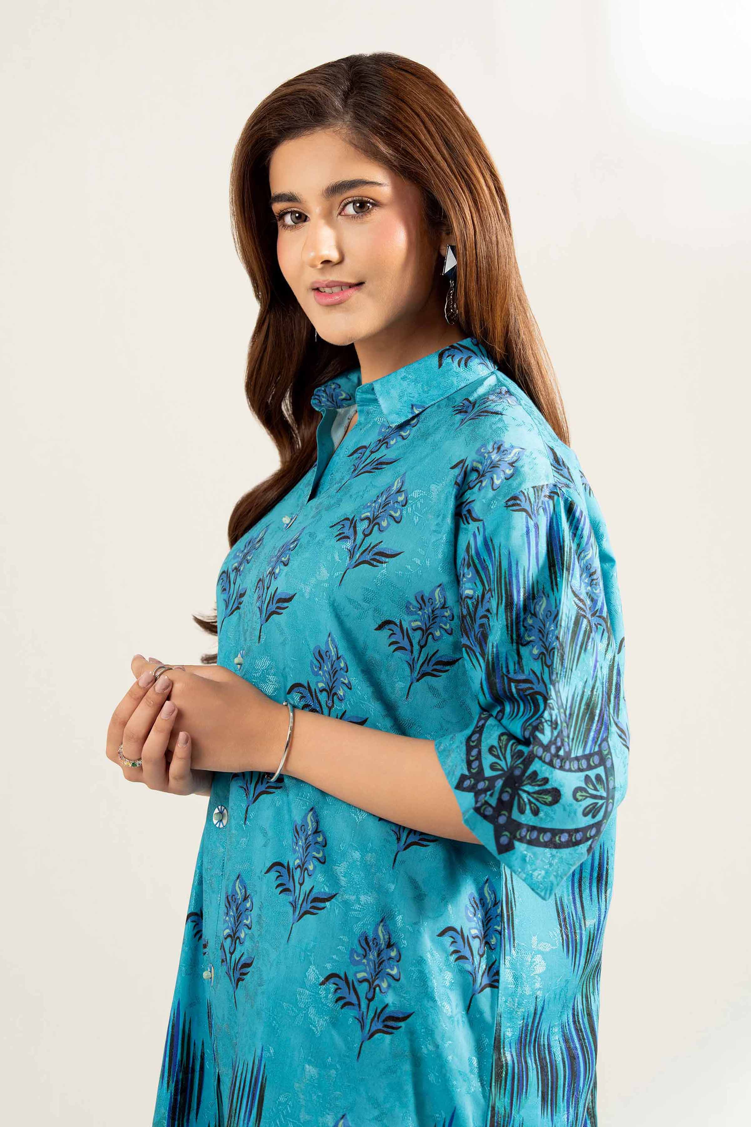 NISHATUAE - Blue Printed Viscose 2-piece Unstitched Dress