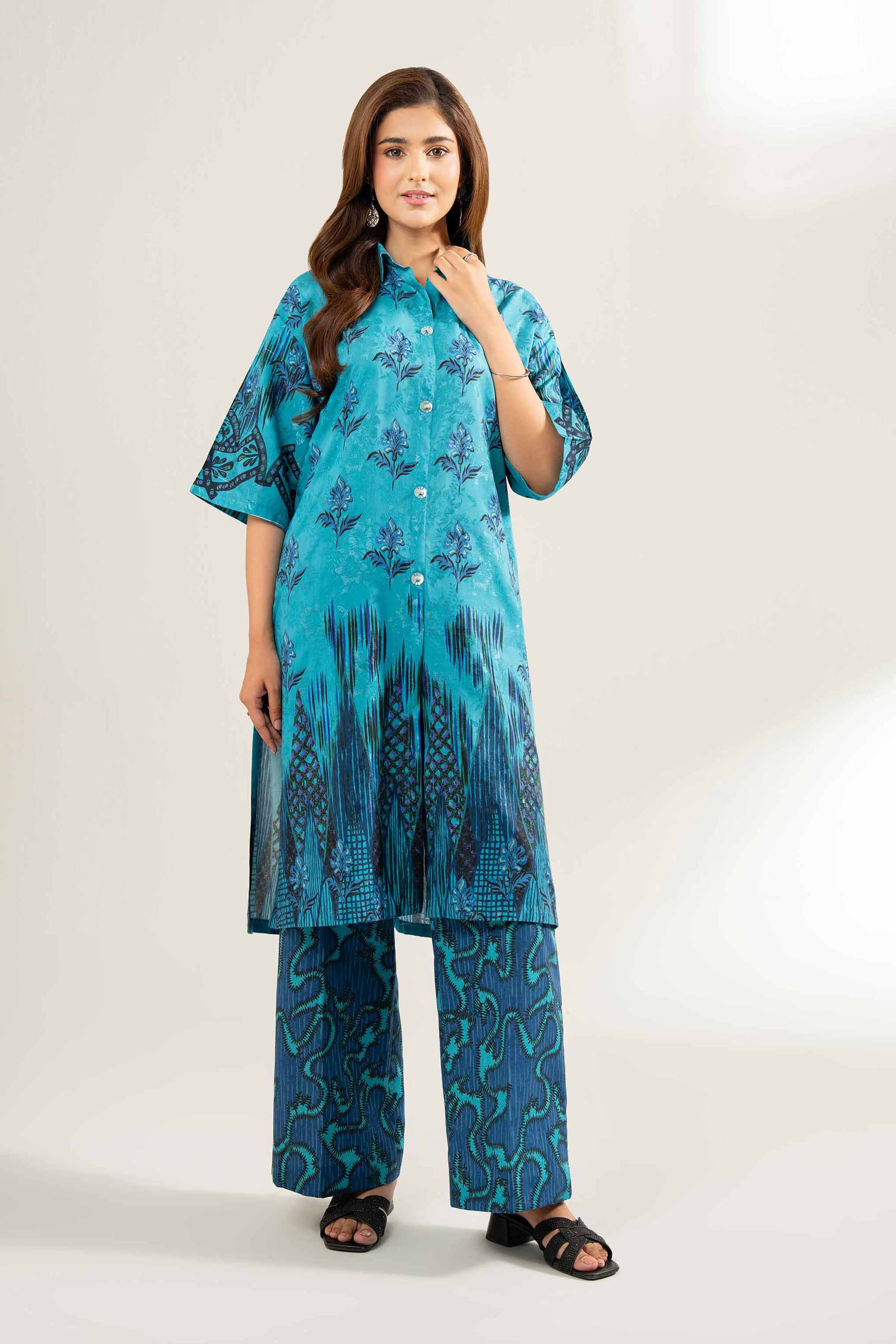 NISHATUAE - Blue Printed Viscose 2-piece Unstitched Dress