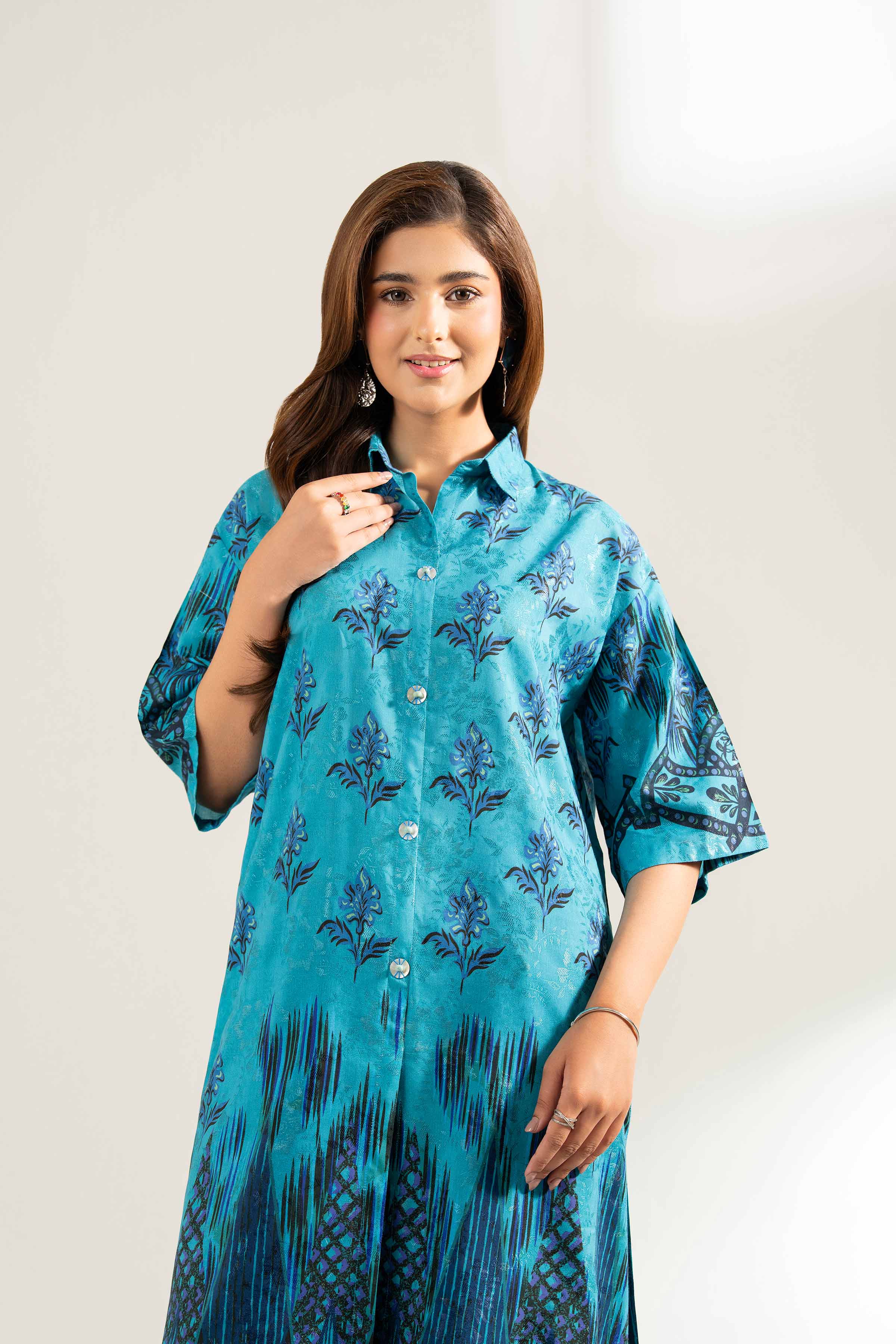 NISHATUAE - Blue Printed Viscose 2-piece Unstitched Dress