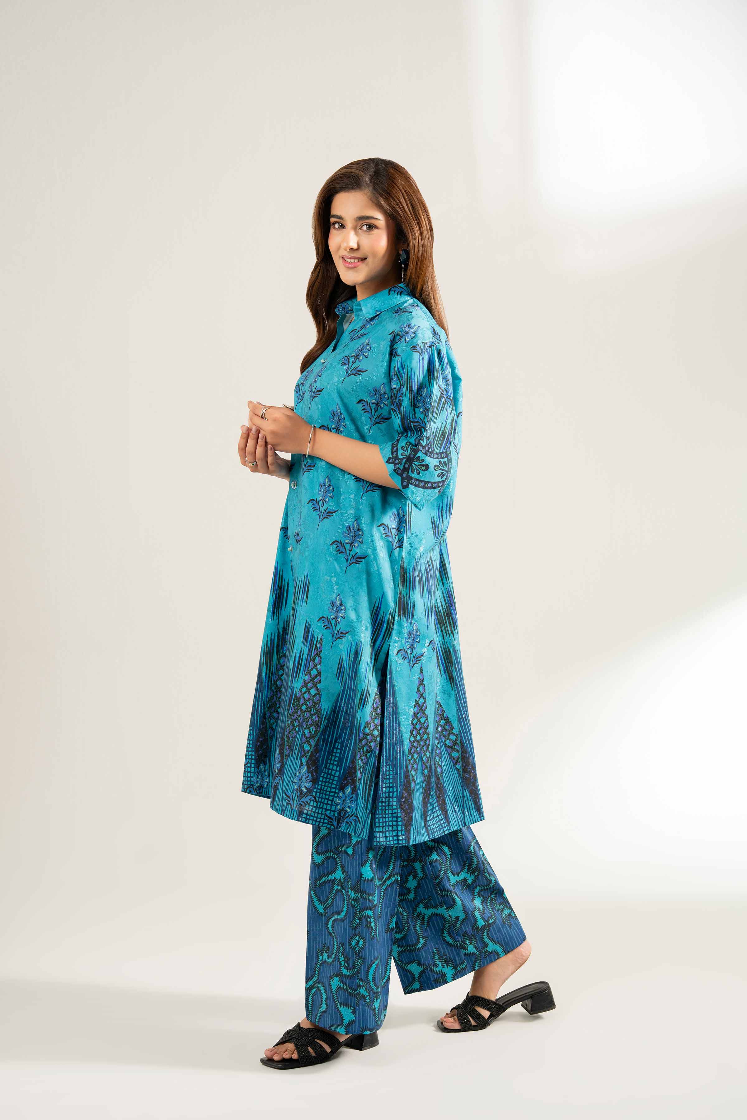 NISHATUAE - Blue Printed Viscose 2-piece Unstitched Dress