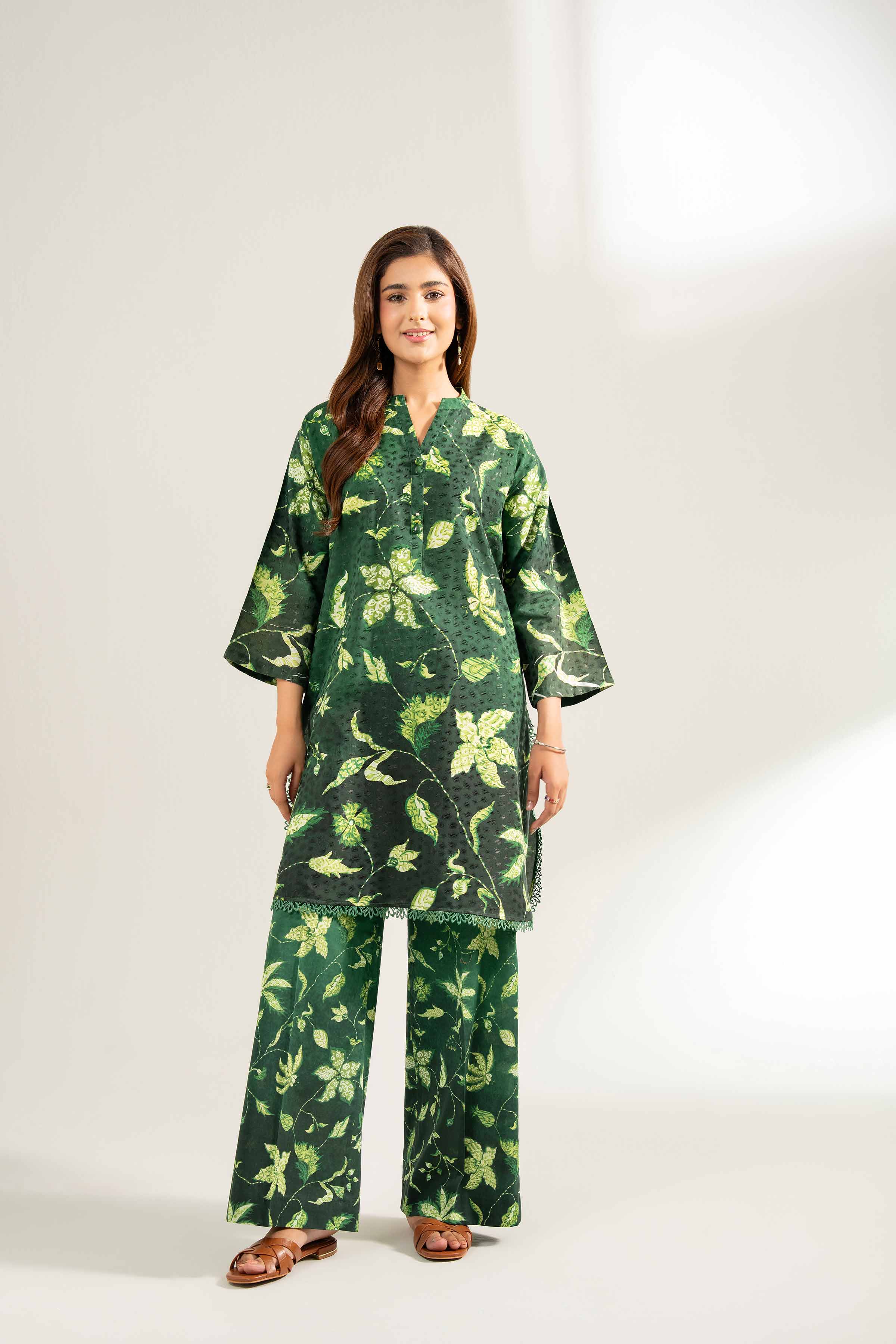 NISHATUAE - Green Printed Viscose 2-piece Unstitched Dress