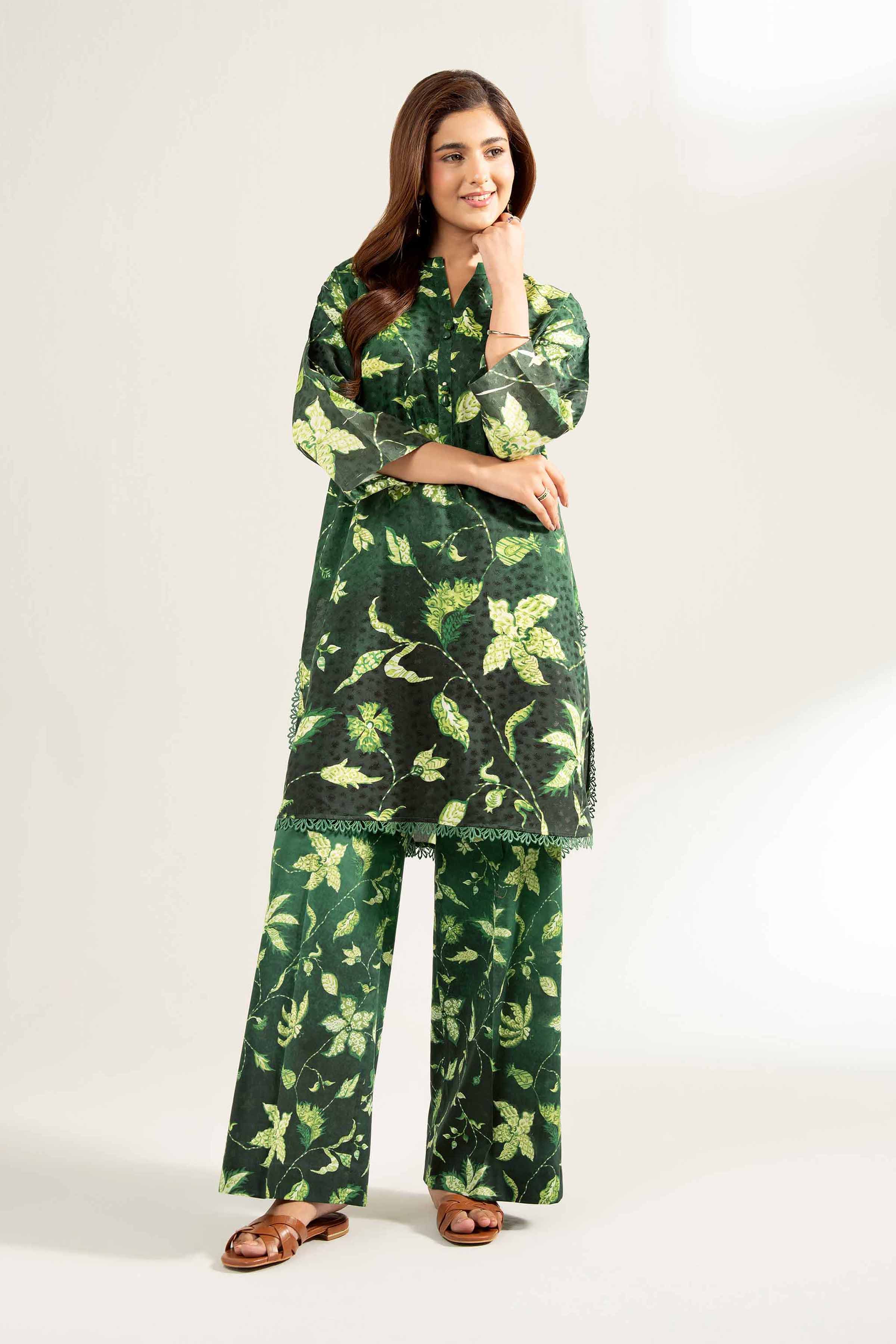NISHATUAE - Green Printed Viscose 2-piece Unstitched Dress