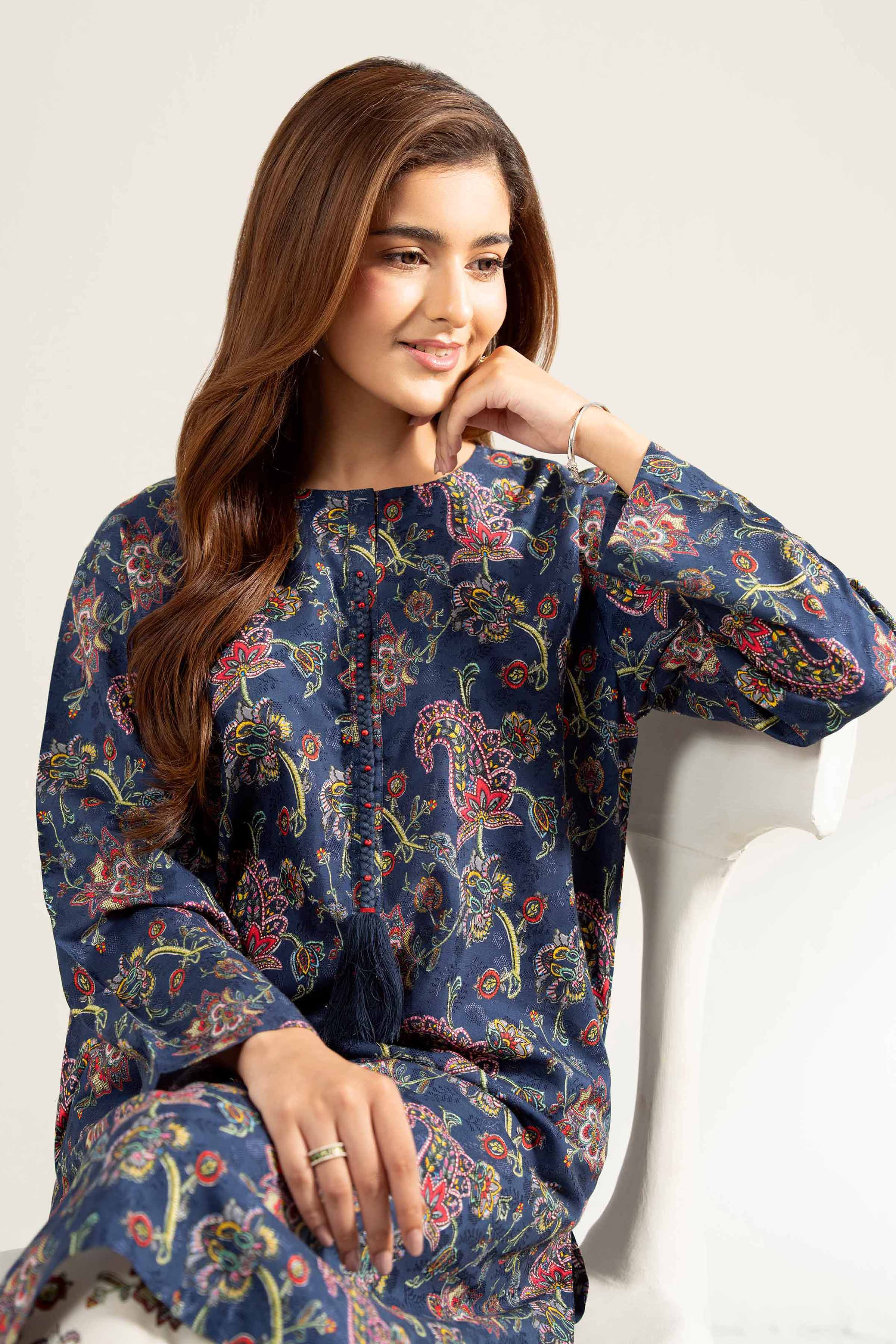 NISHATUAE - Blue Printed Viscose 2-piece Unstitched Dress