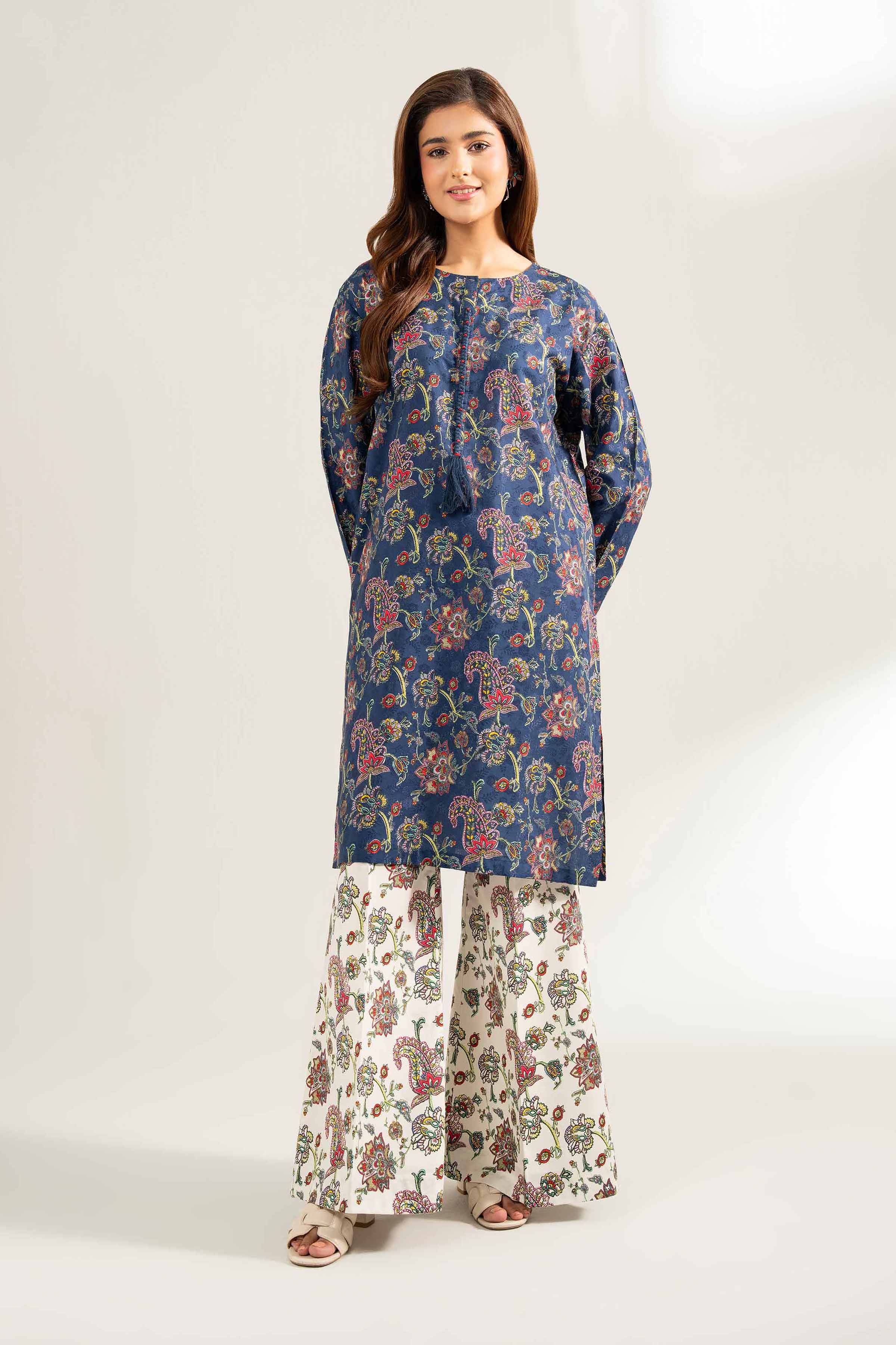 NISHATUAE - Blue Printed Viscose 2-piece Unstitched Dress